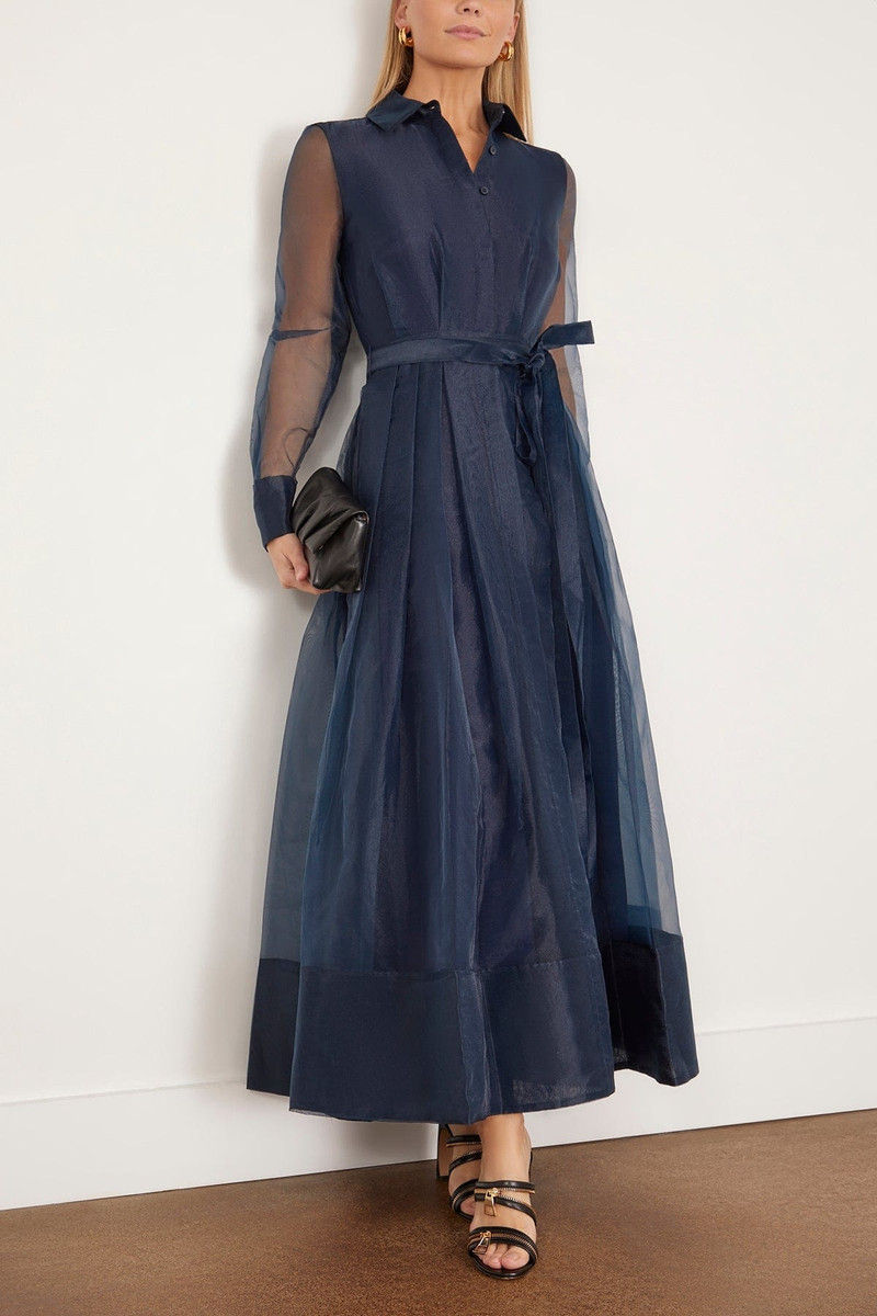 SIMKHAI Montgomery Long Sleeve Button Up Midi Dress in Midnight outlook