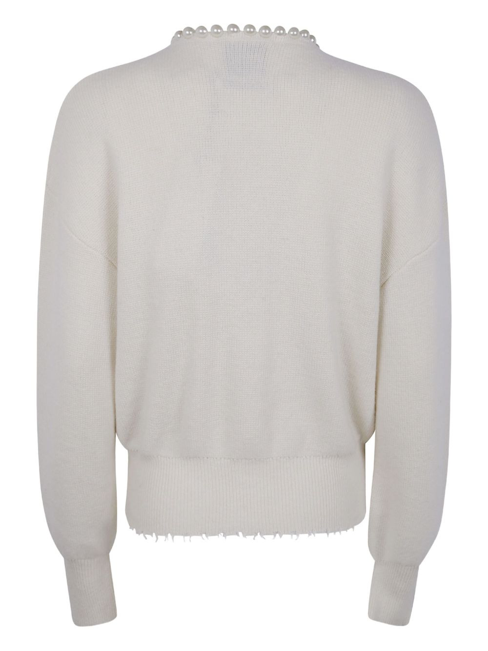 pearl-embellished frayed cardigan - 2