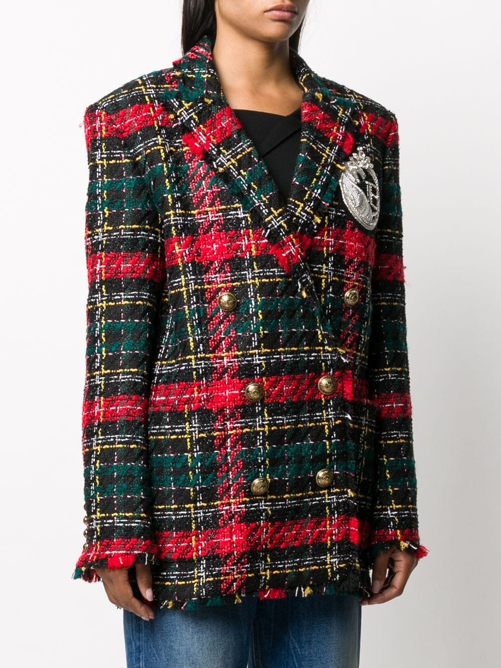 tartan check oversized blazer - 3