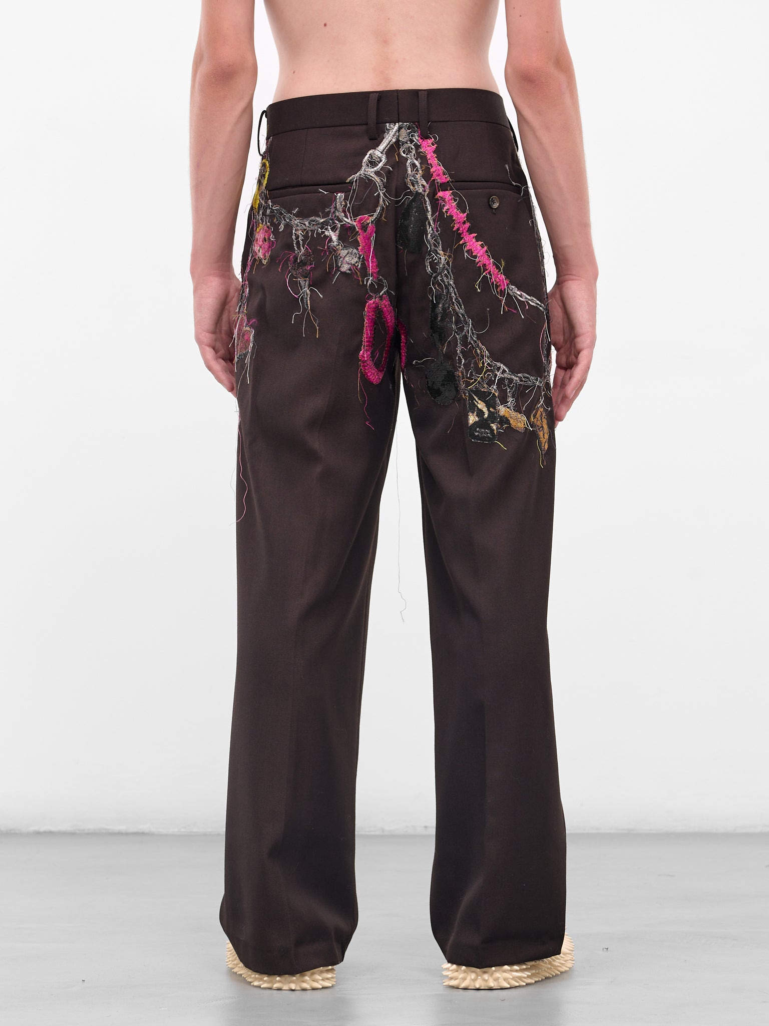 Burgundy Trompe L'oeil Jewelry Trousers - 3