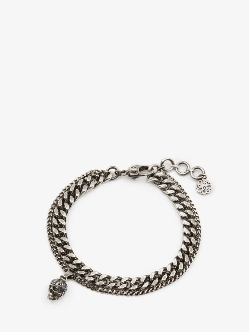 Men's Pave Skull Chain Bracelet in Antique Silver - 2