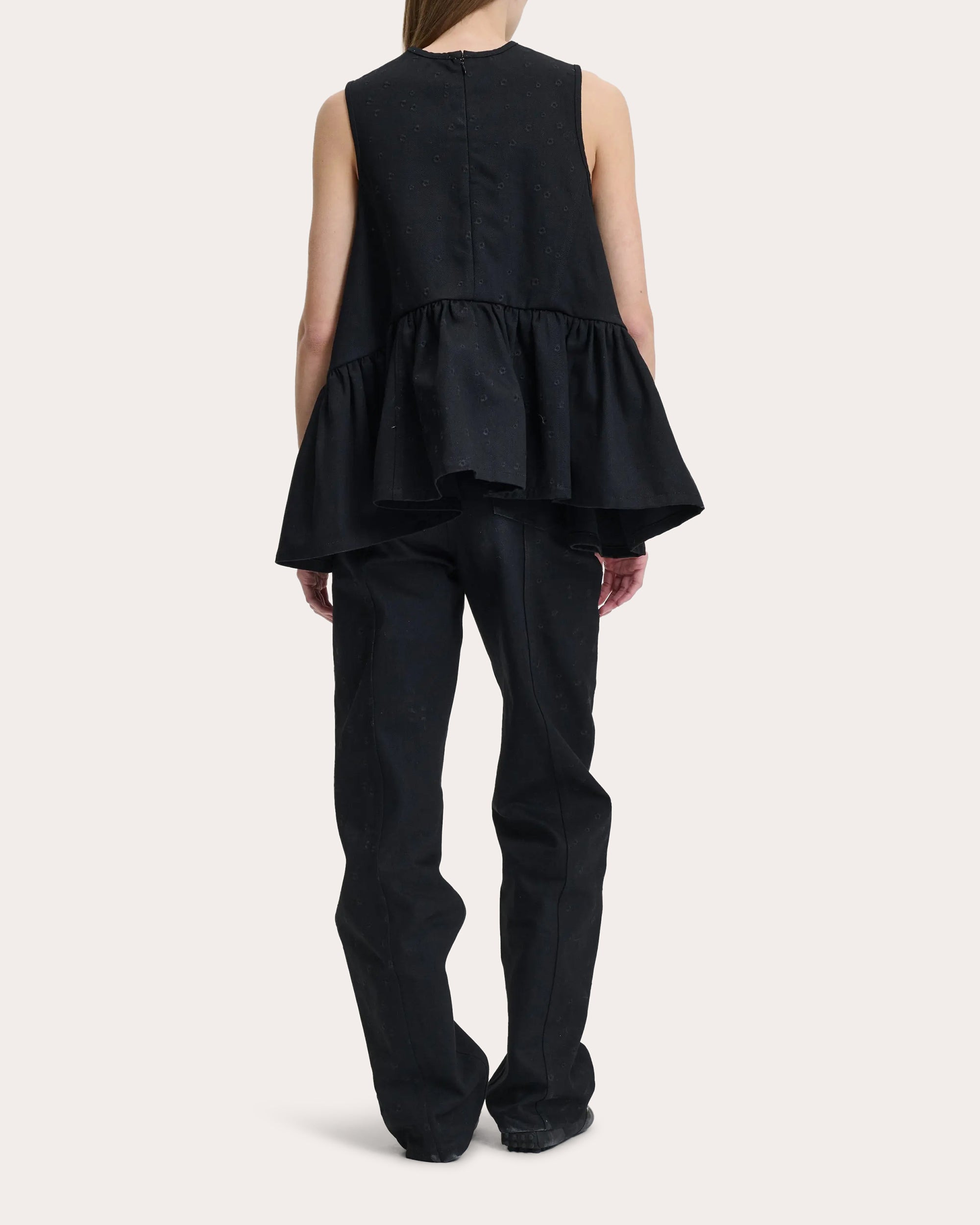 Barbara Embroidered Floral Denim Peplum Top - 2