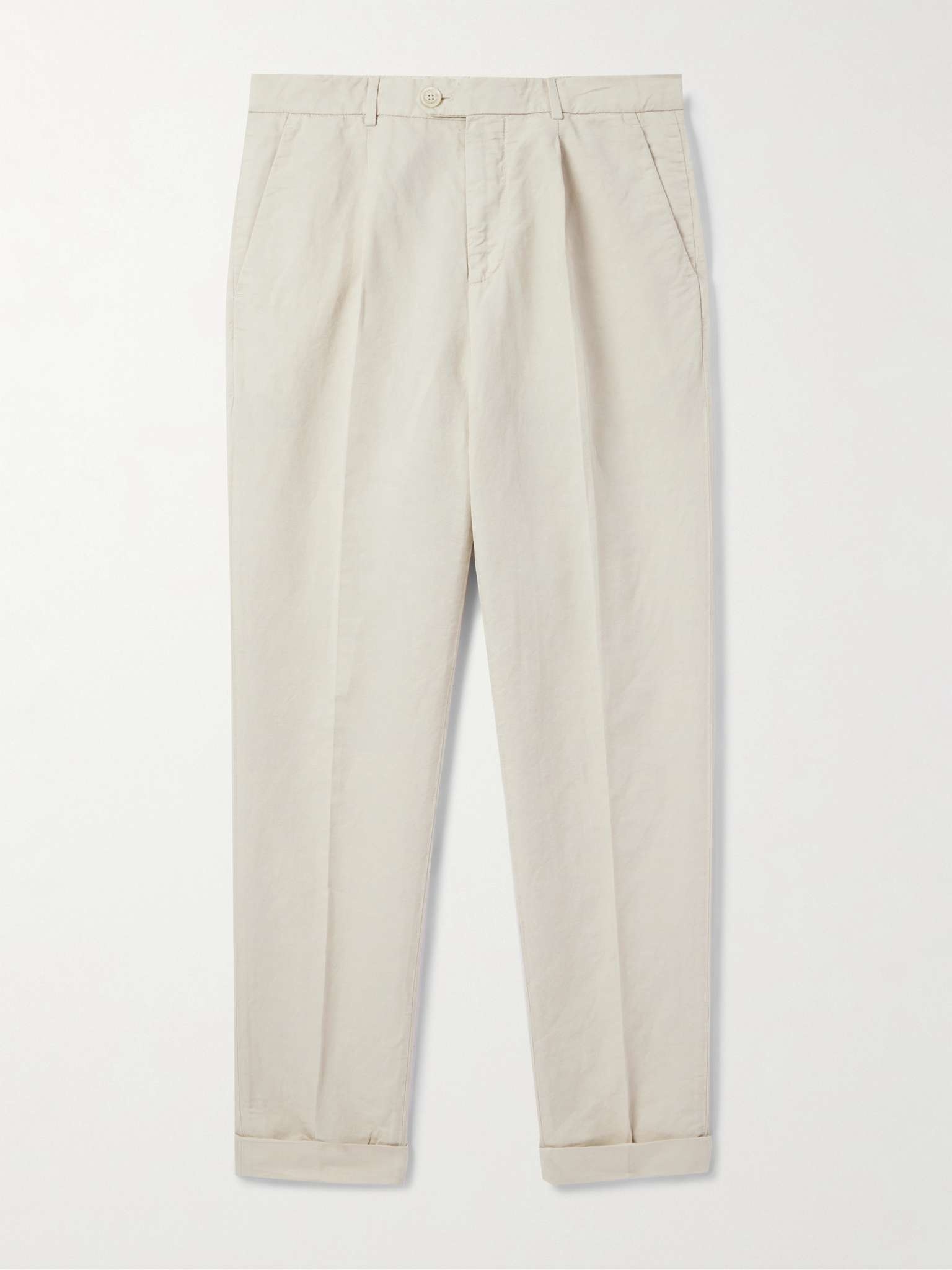 Straight-Leg Pleated Linen and Cotton-Blend Trousers - 1