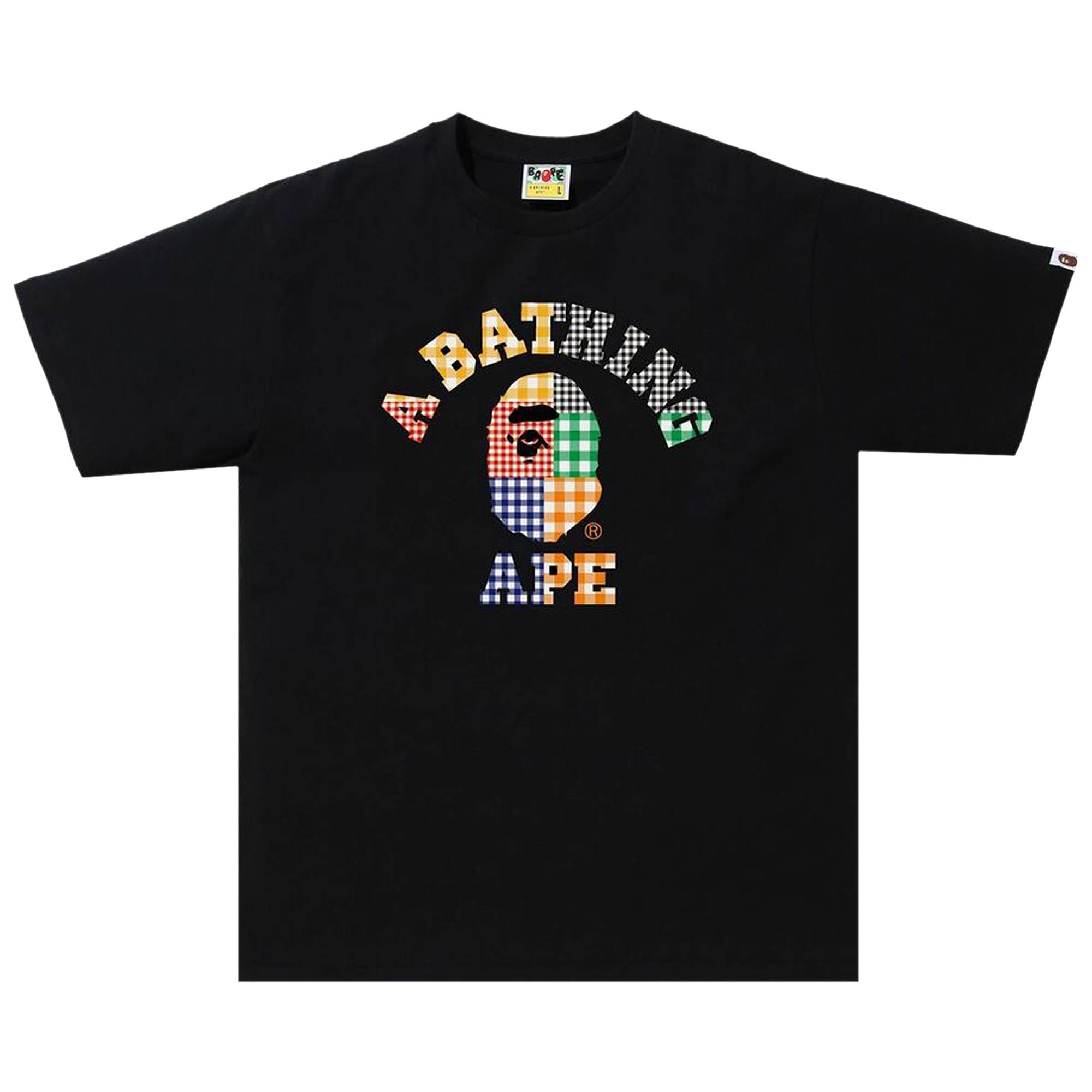 BAPE Gingham Check College Tee 'Black' - 1