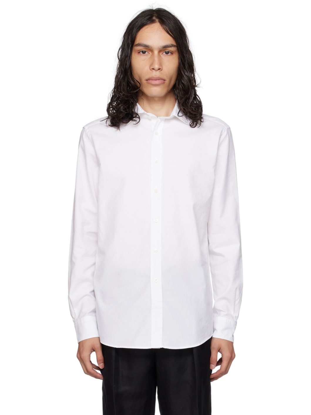 White Spread Collar Shirt - 1