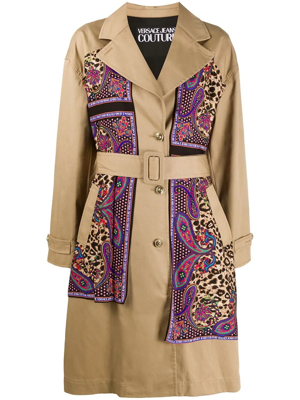 paisley leopard accent trench coat - 1