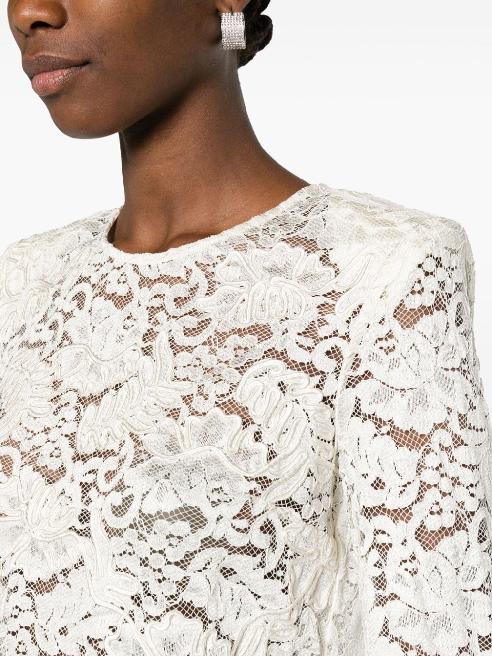 feather-detail cord lace top - 5