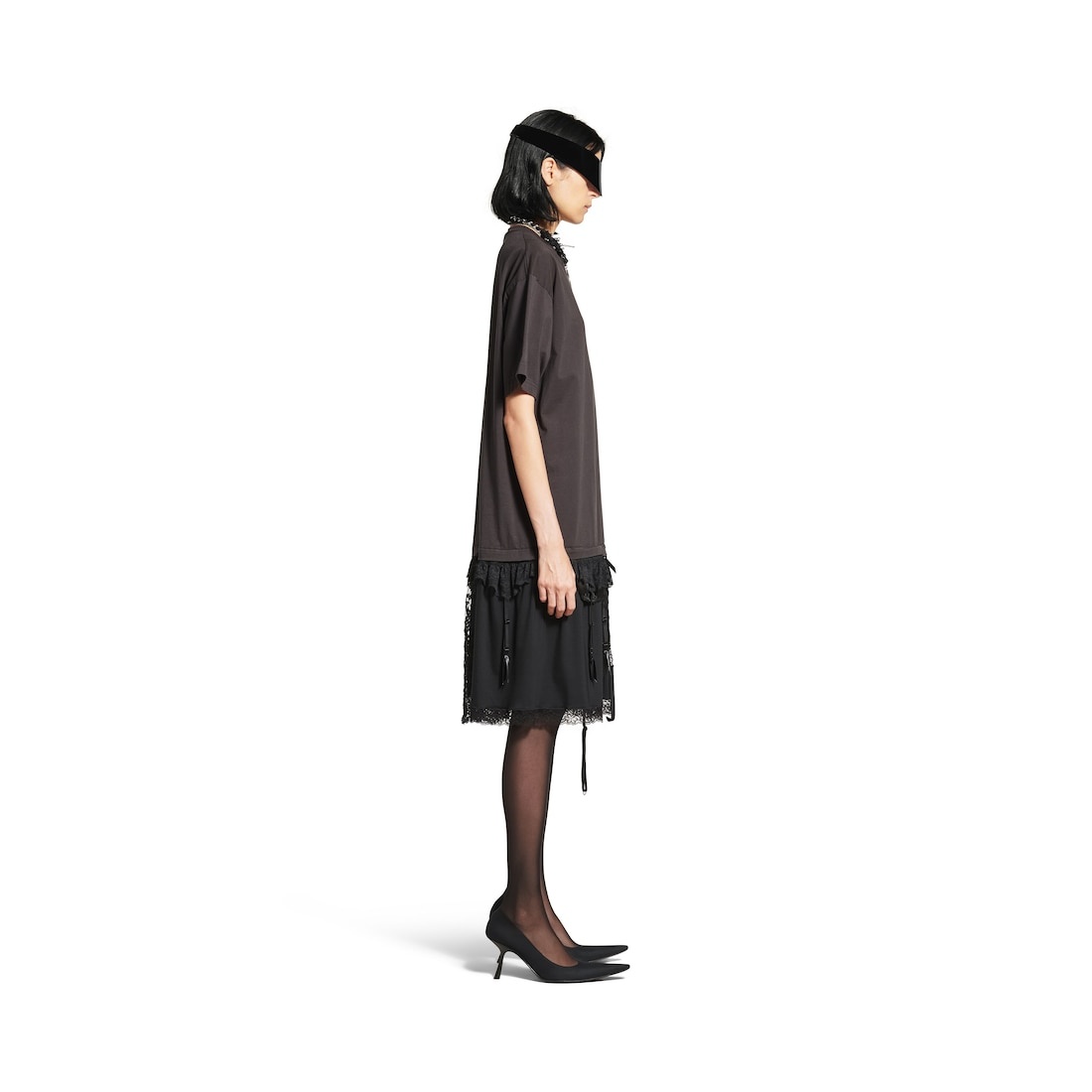 Women's Lingerie T-shirt Dress in Black - 3