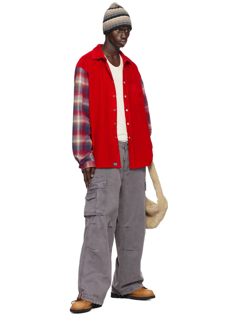 ERL Red Plaid Sleeve Overshirt outlook