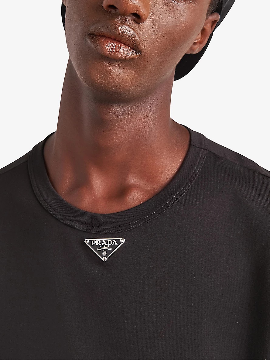 Logo-plaque crewneck slim-fit cotton T-shirt - 5