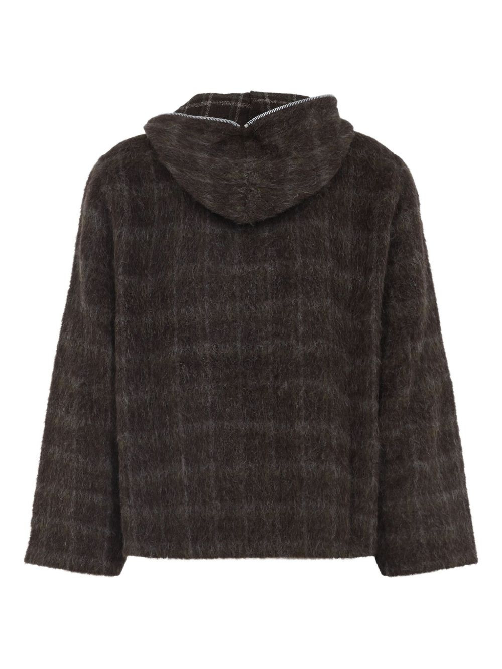check-pattern wool zip-up hoodie - 2
