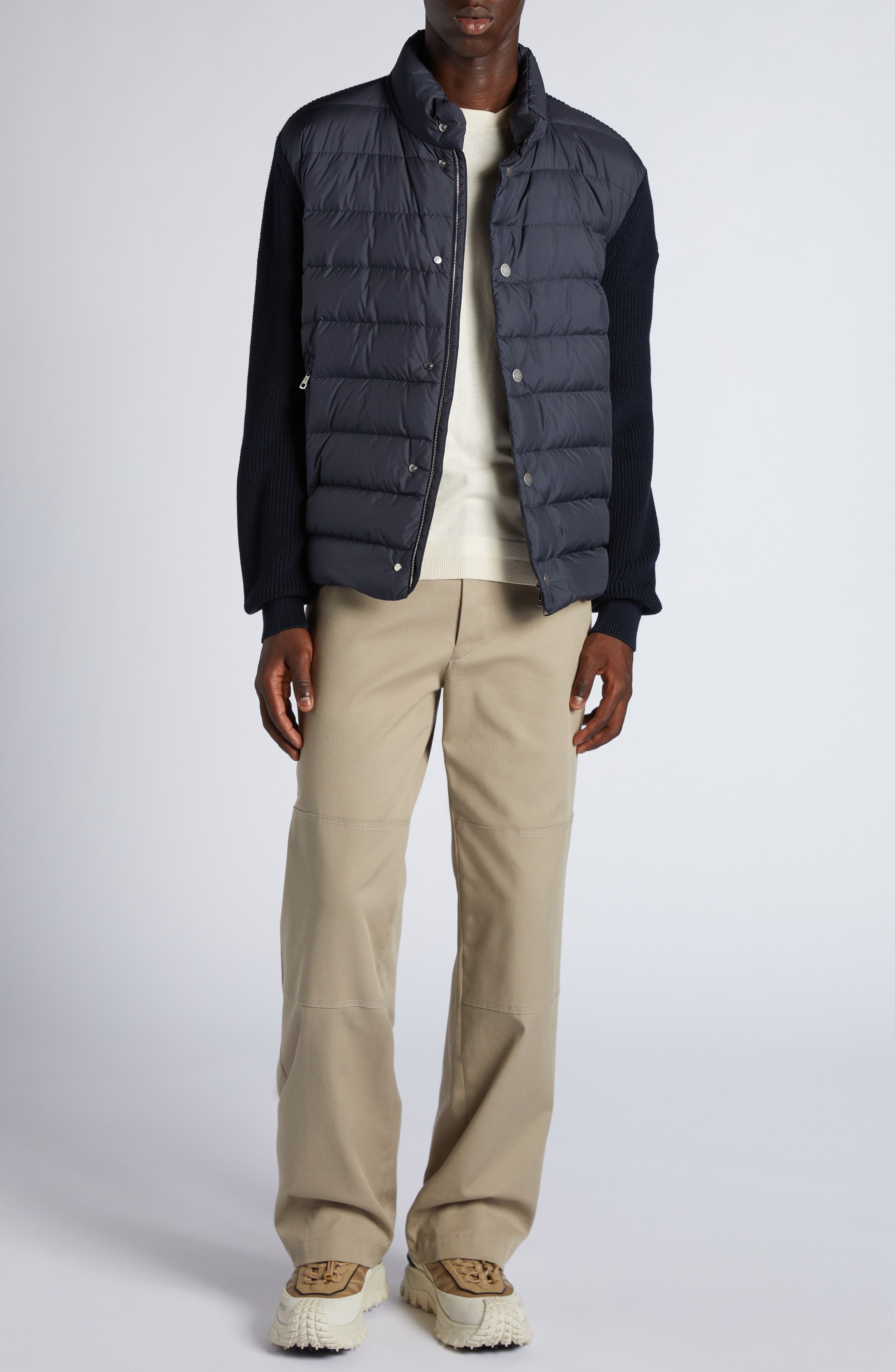 Moncler Quilted Down & Cotton Knit Cardigan in Night Sky at Nordstrom - 2