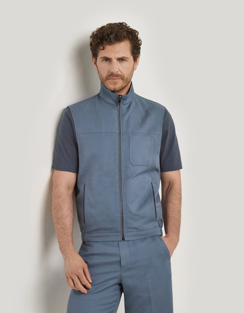 BLUE-SUGAR PAPER REVERSIBLE PUFFER GILET IN LINEN AND SILK BLEND 3