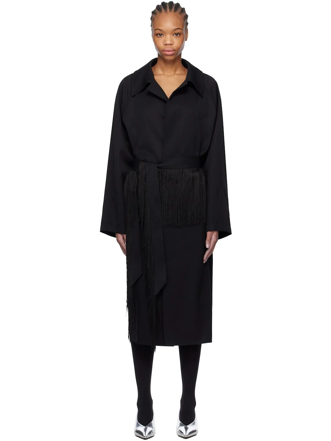 Black Wool Gabardine Trench Coat - 1