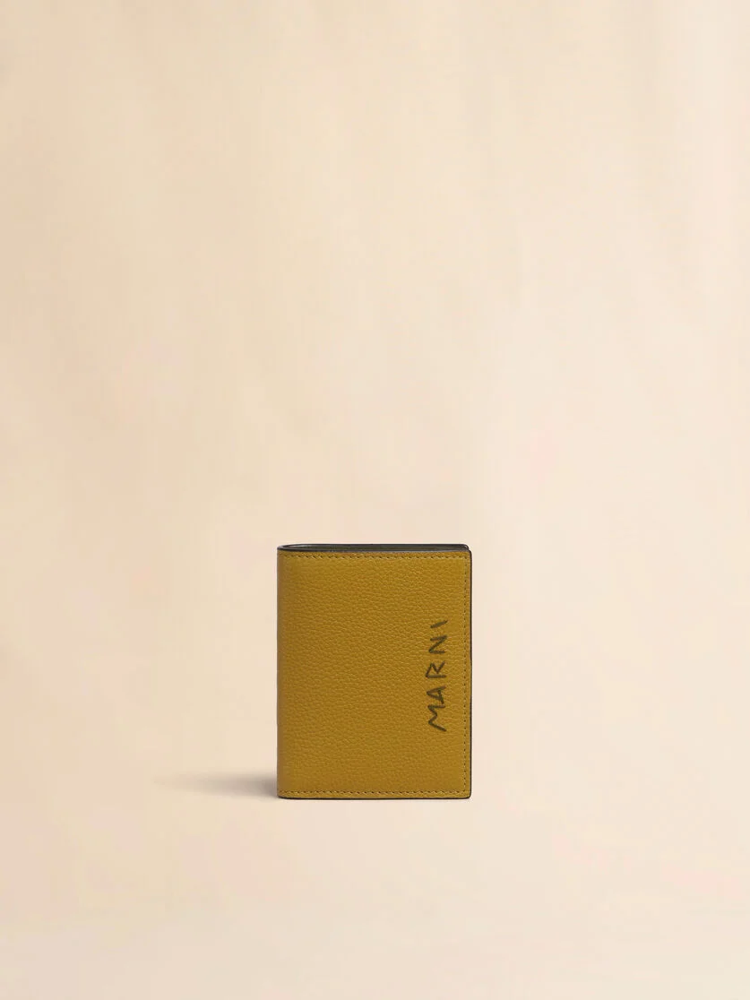 MUSTARD LEATHER BIFOLD WALLET WITH MARNI MENDING EMBROIDERY - 1