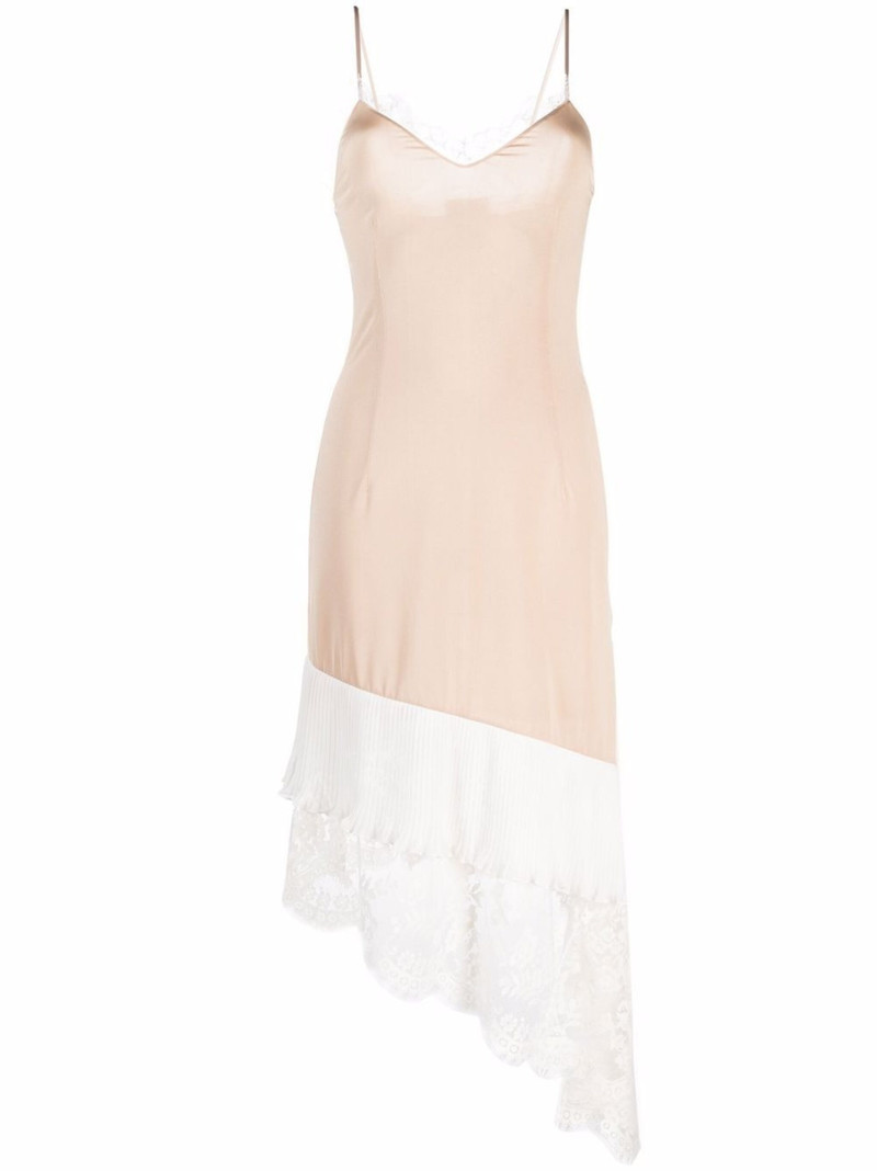 lace-panelled asymmetric slip dress - 1