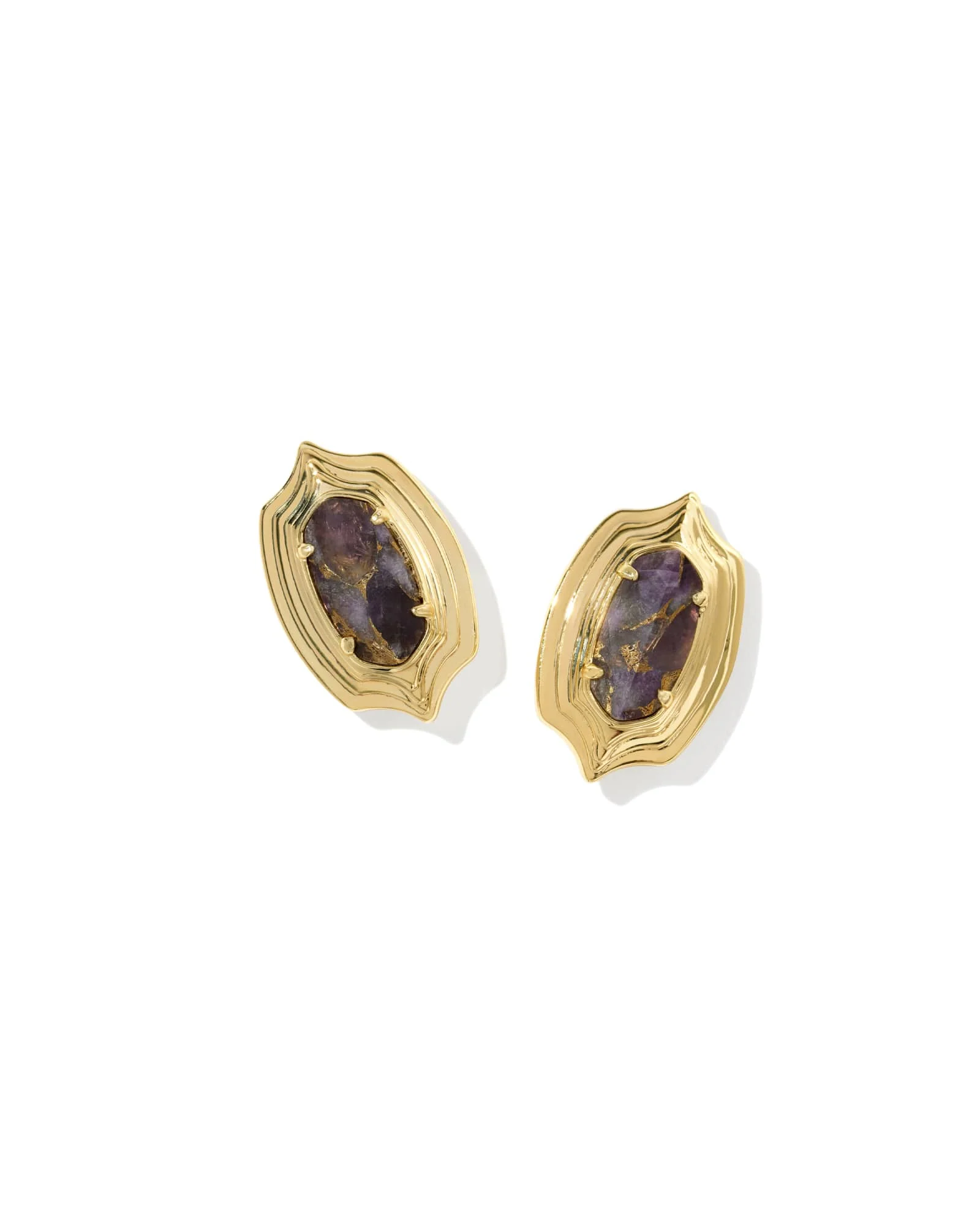 Ellie Stepped Frame Gold Stud Earrings - 1