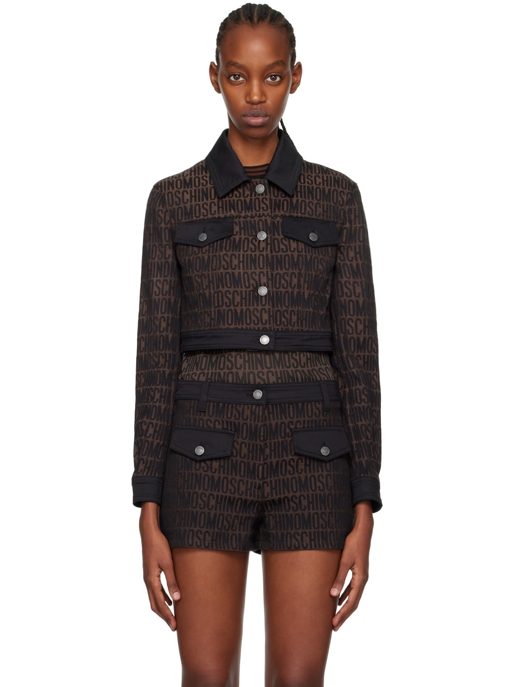 Brown Jacquard Jacket - 1