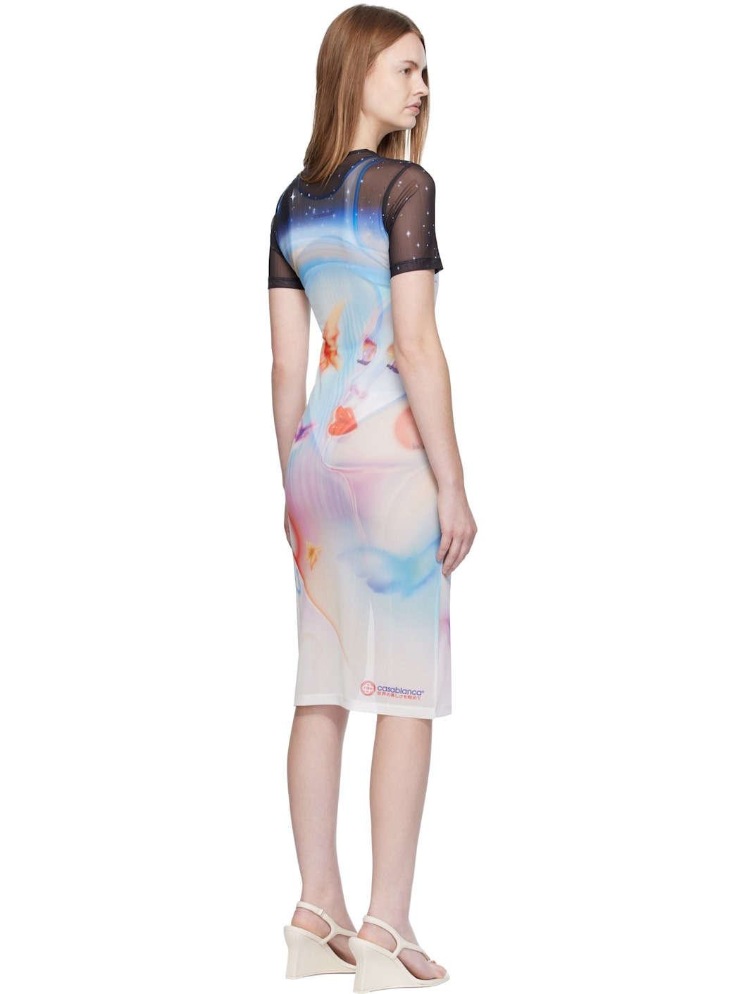 Multicolor Printed Mesh Midi Dress - 3