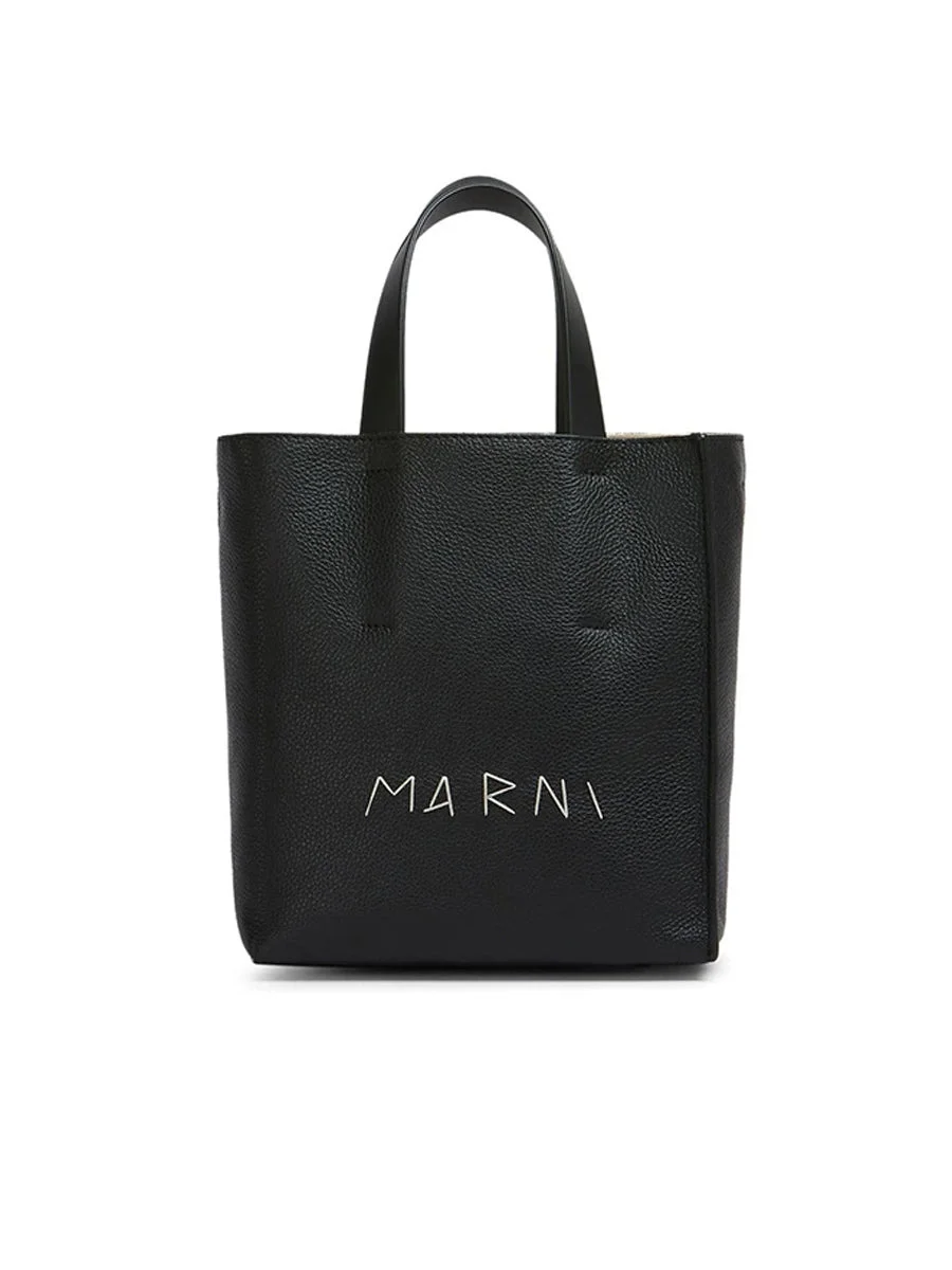 Museo Soft Mini Bag in Black Leather with Marni Mending - 1