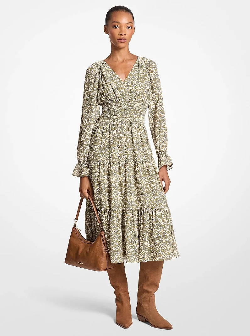 Floral Print Georgette Midi Dress - 1