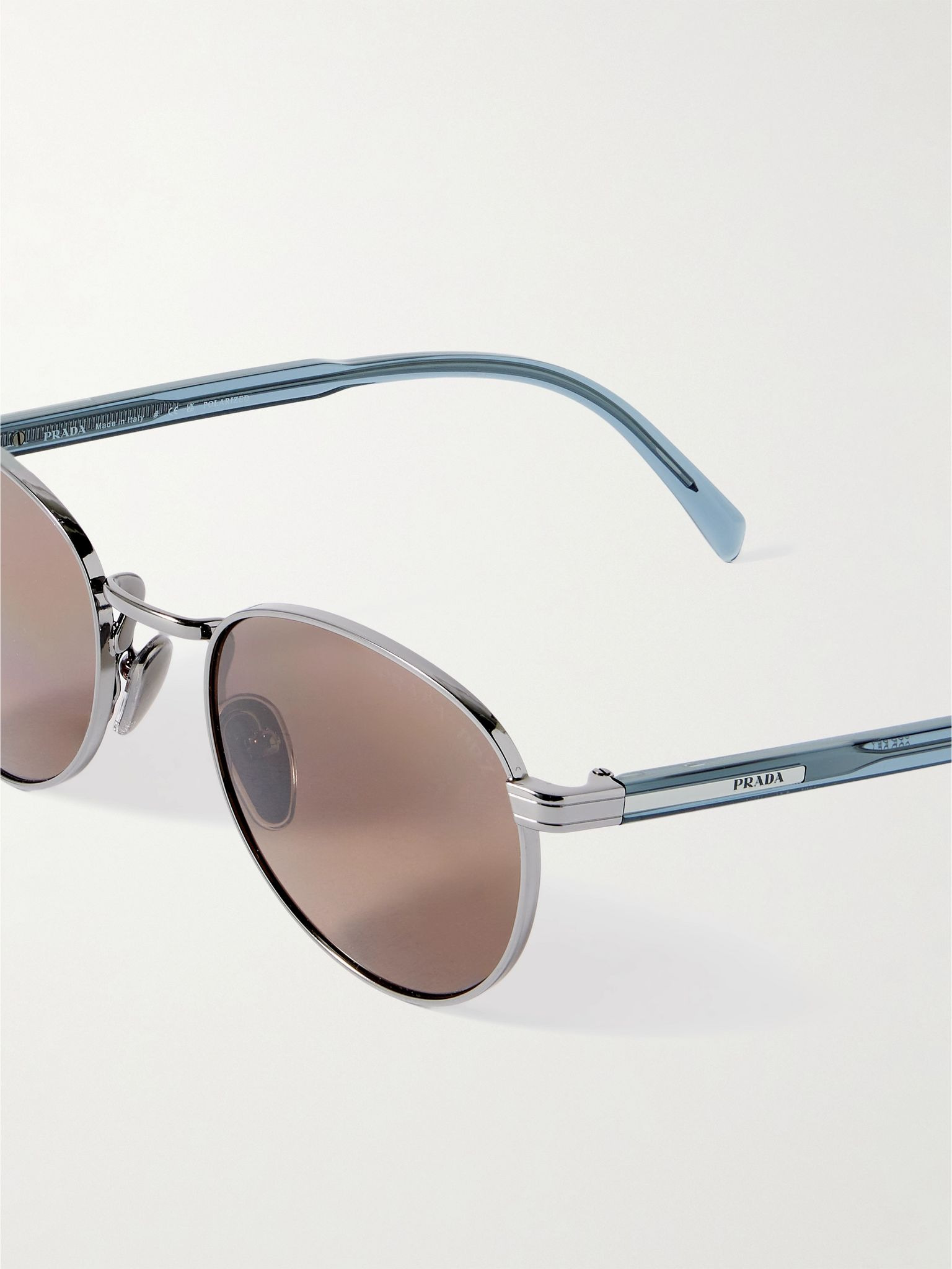 Round-Frame Silver-Tone and Acetate Sunglasses Brown - 3