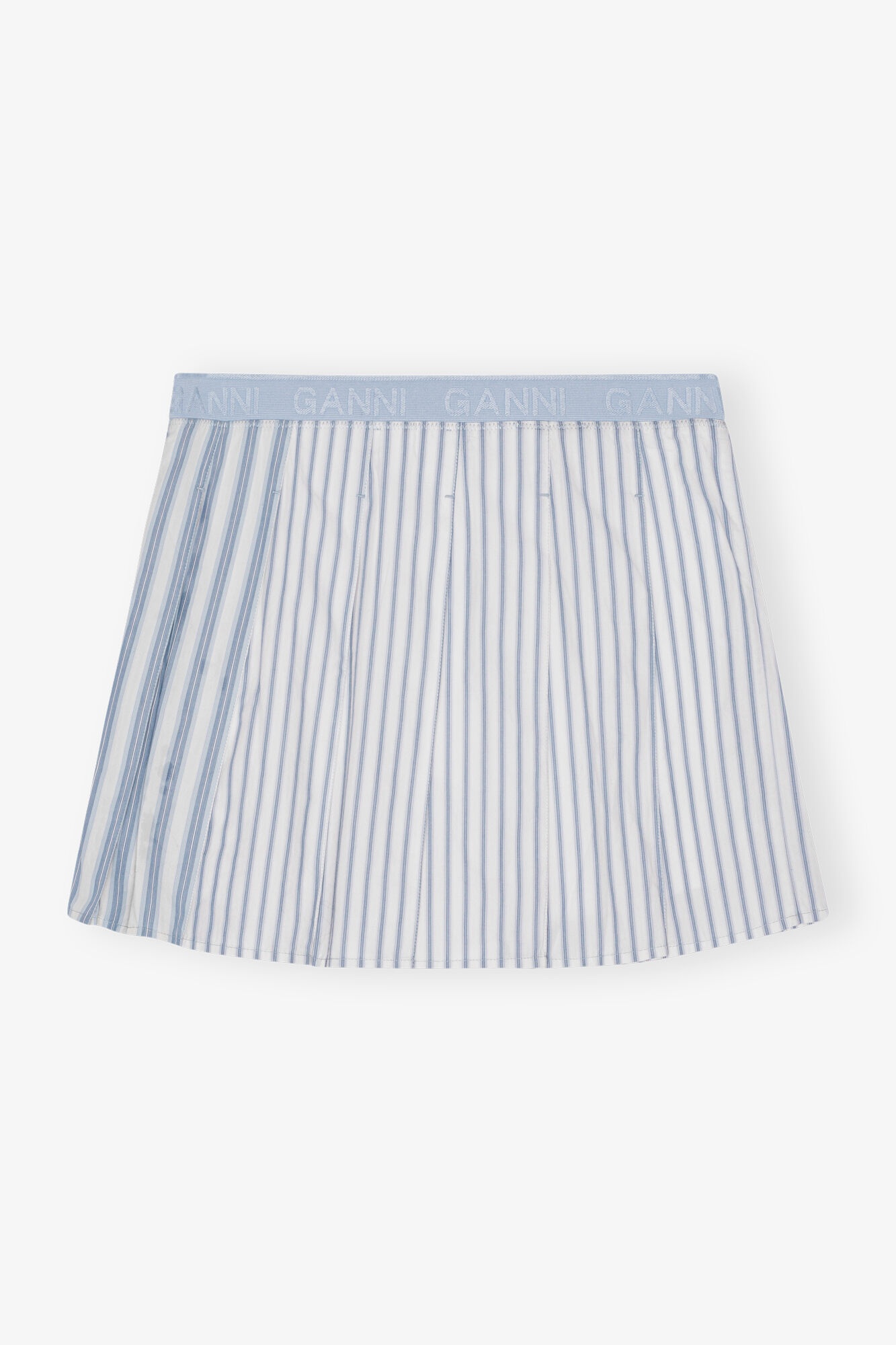 BLUE STRIPE COTTON PLEATED MINI SKIRT - 5