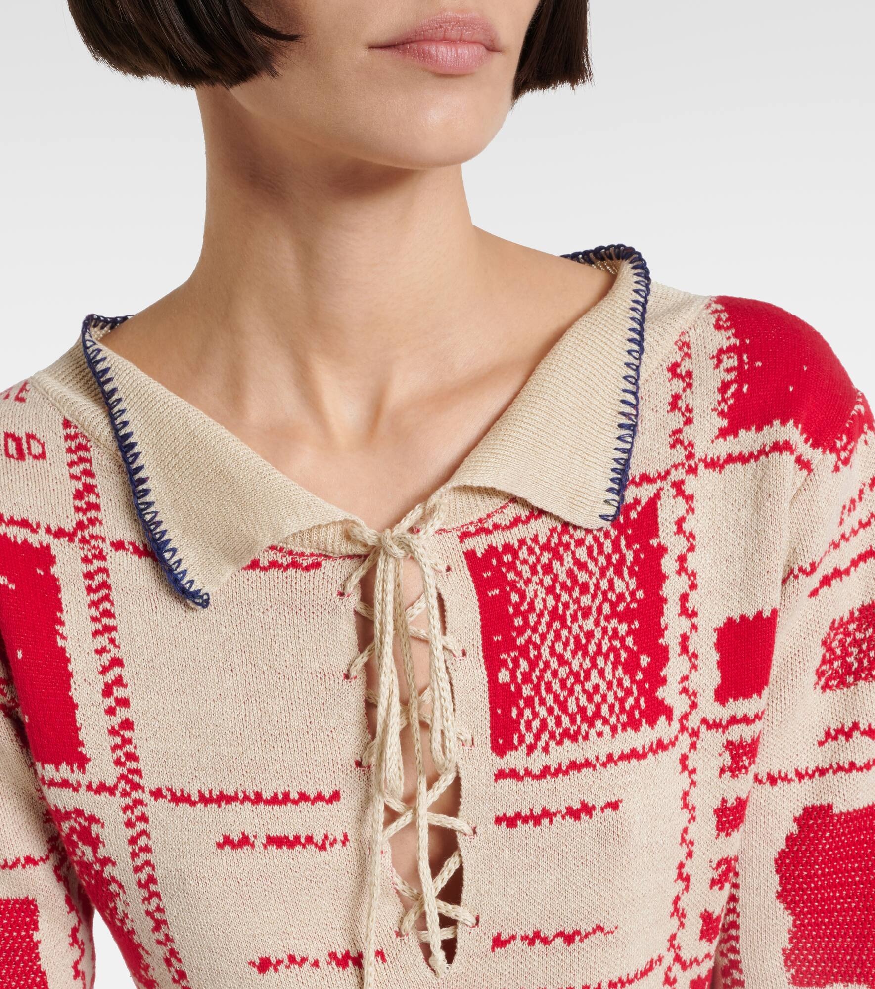 Checked hemp and cotton minidress - 4