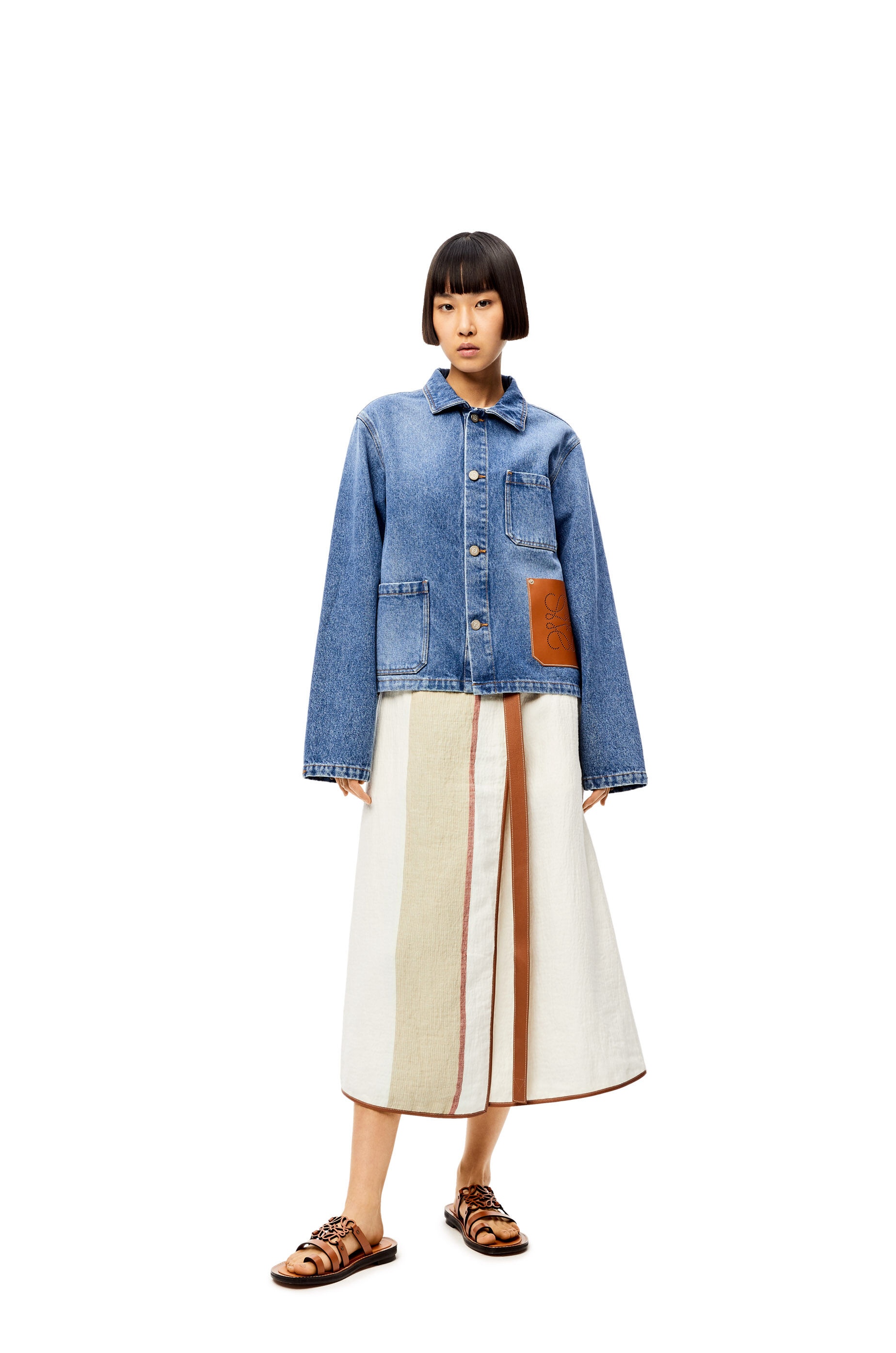 Stripe wrap midi skirt in linen and cotton - 2