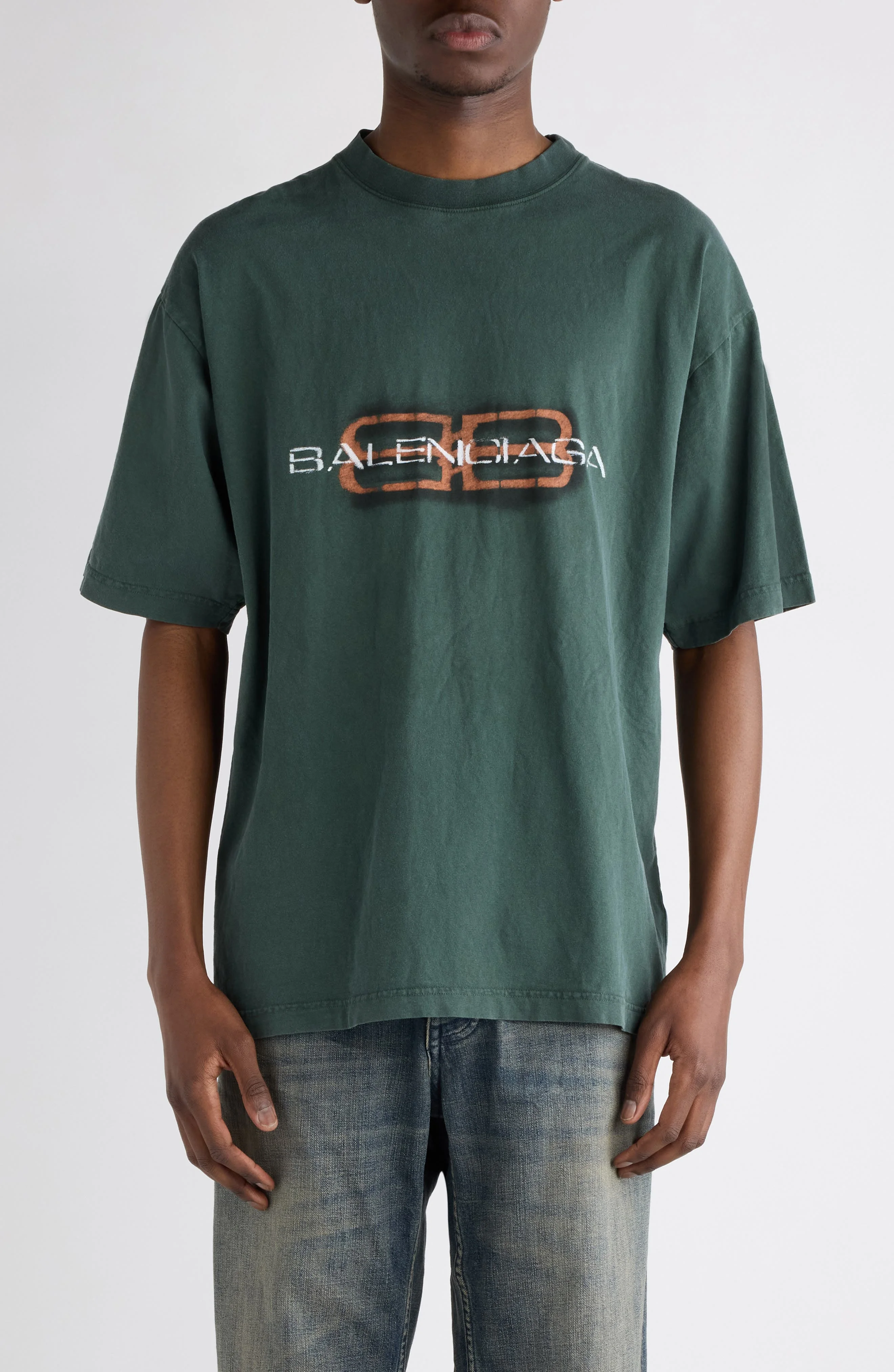 Balenciaga Logo Cotton Graphic T-Shirt in Dark Green at Nordstrom - 1