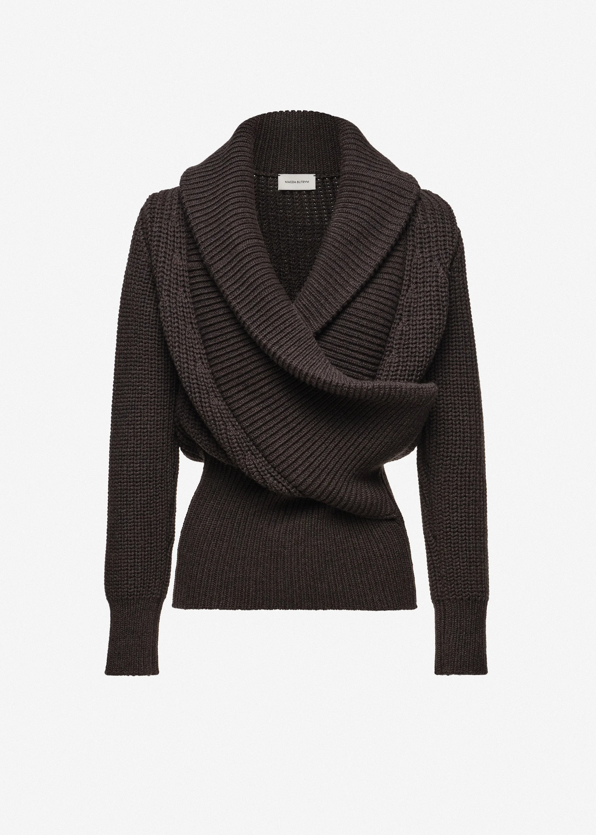 Cashmere draped shawl-collar sweater in grey - 1