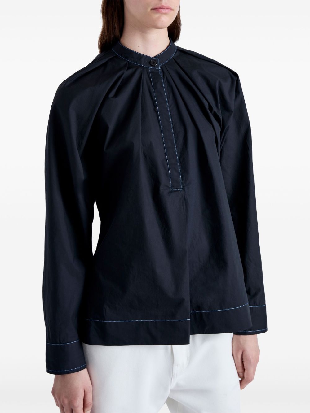 pleated mock-neck poplin shirt - 6