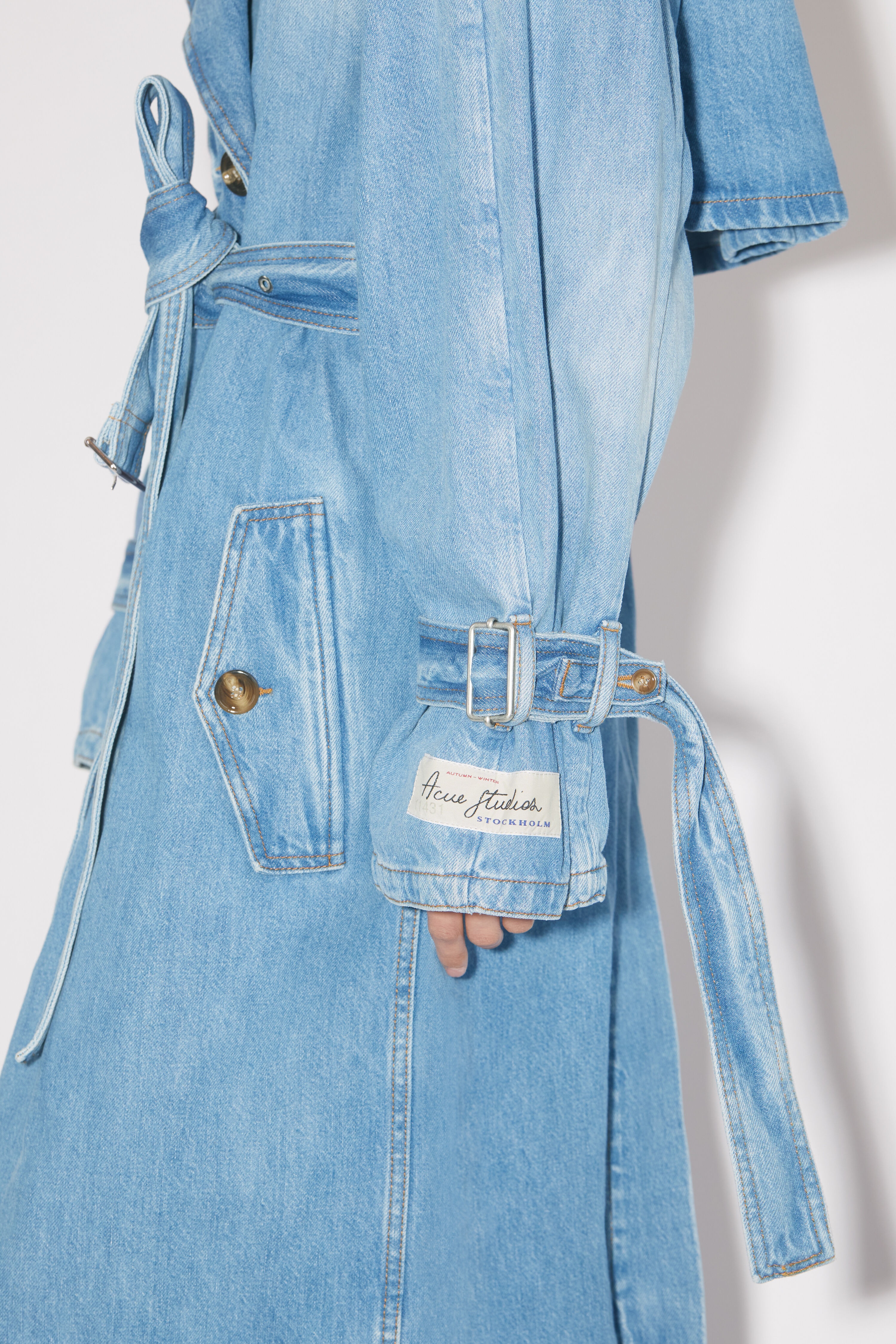 Denim double-breasted trench coat - Light blue - 5