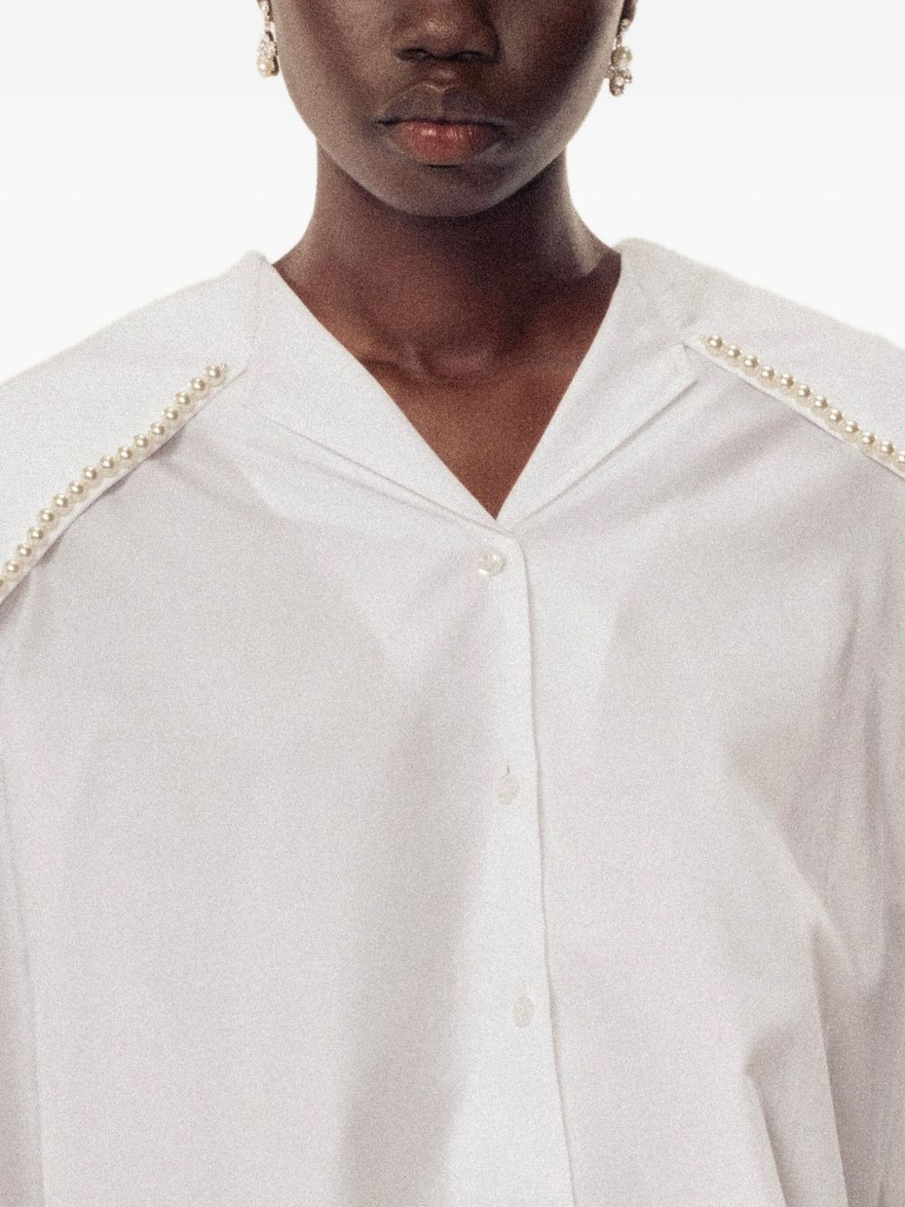 pearl-trimmed puff-sleeve shirt - 4