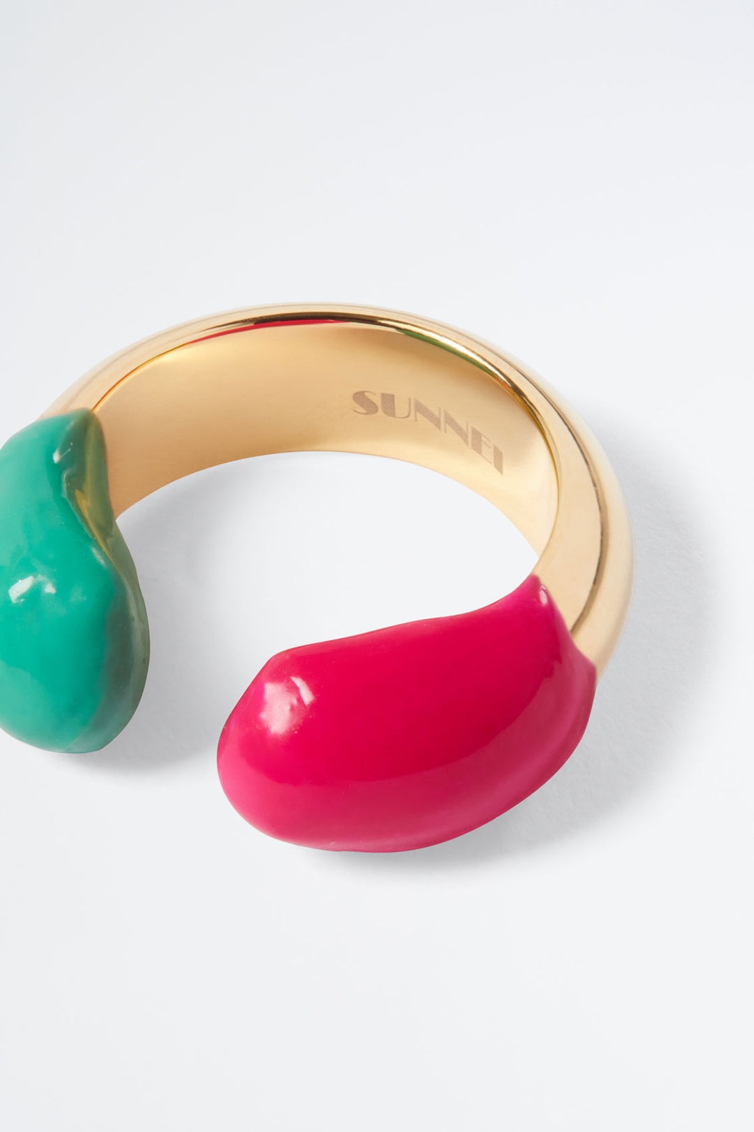 MAGENTA & CORAL GREEN RUBBERIZED GOLD RING - 2