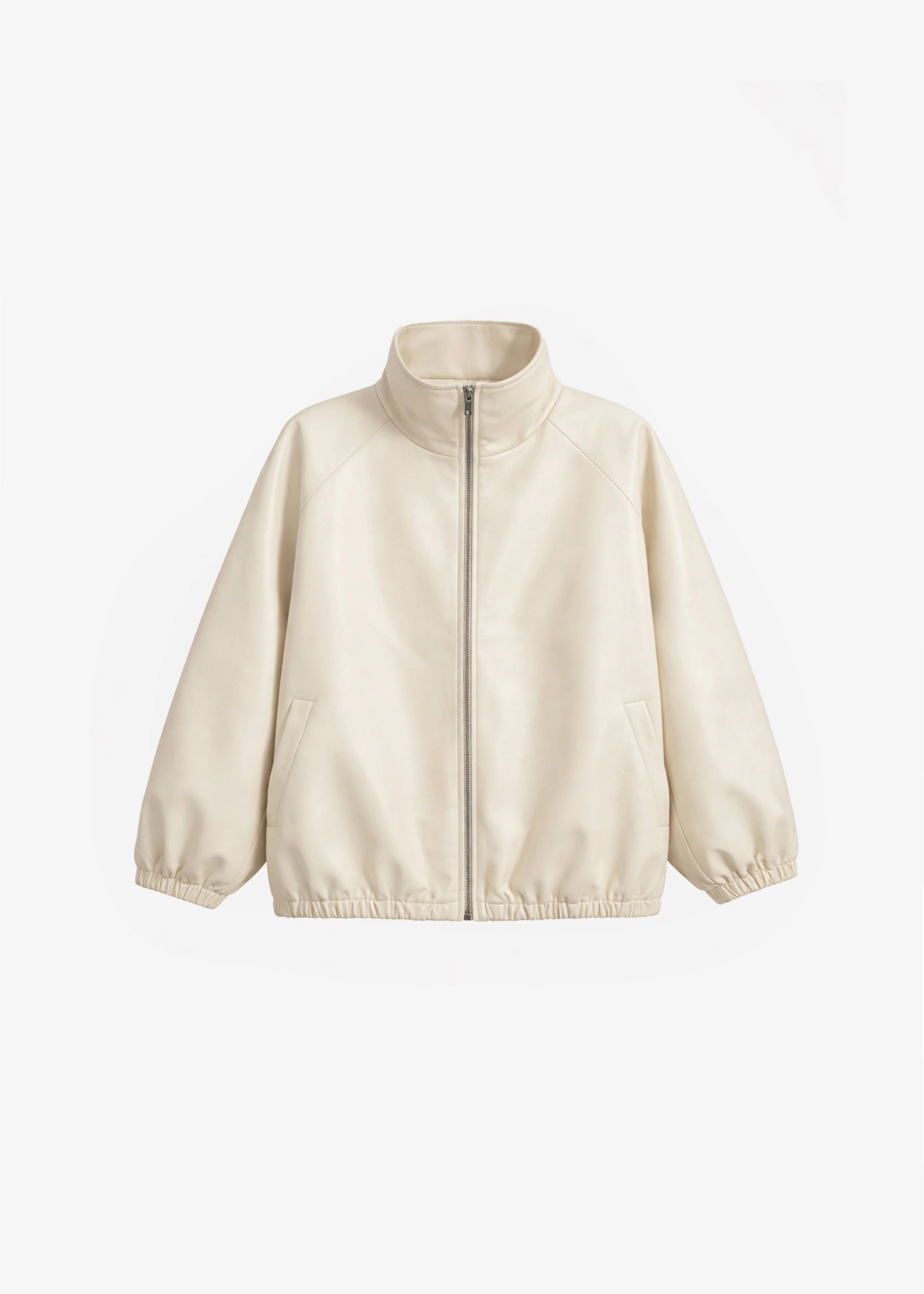 Cloud Faux Leather Bomber Jacket - Ecru - 1
