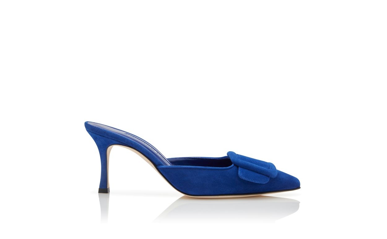 Blue Suede Buckle Detail Mules - 1