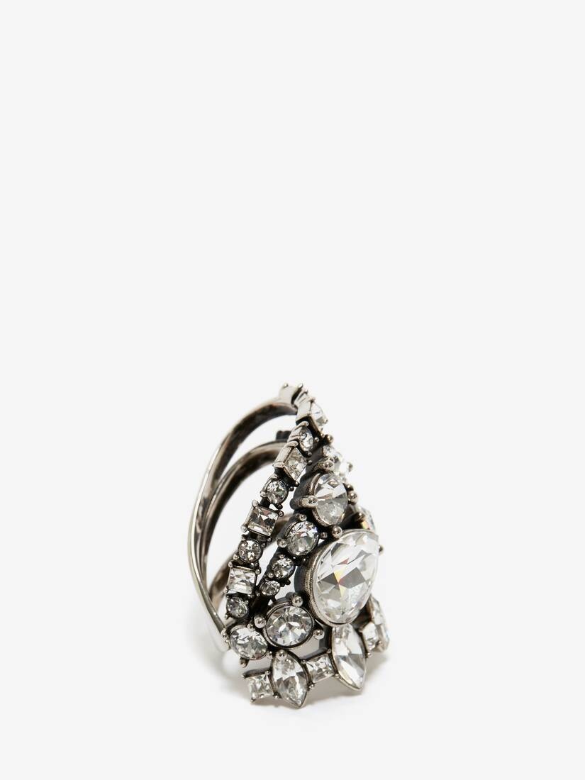 Short Jewelled Stacked Ring in Antique Silver - 2