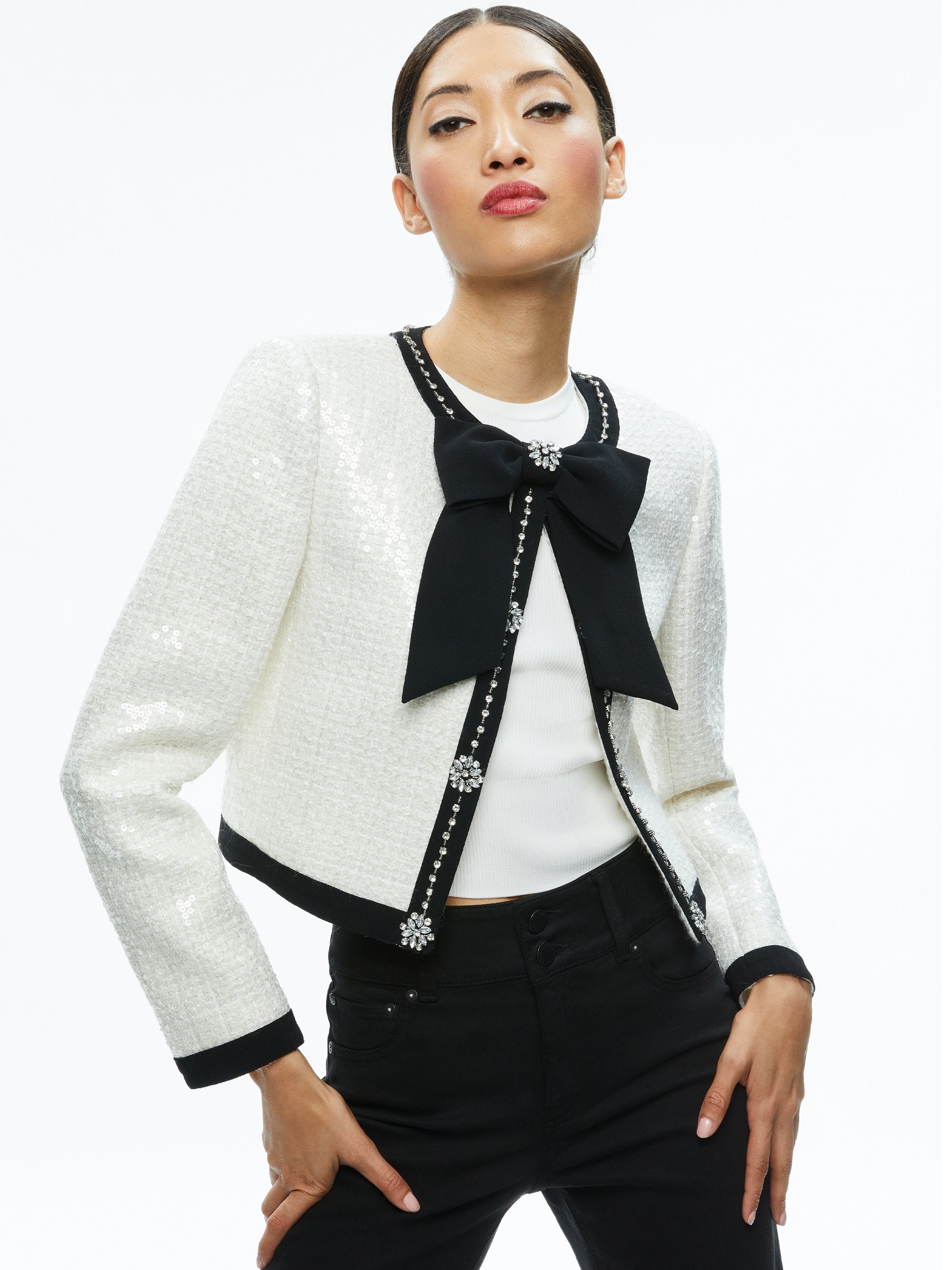 GWYNETH EMBELLISHED CROPPED BOW JACKET - 2