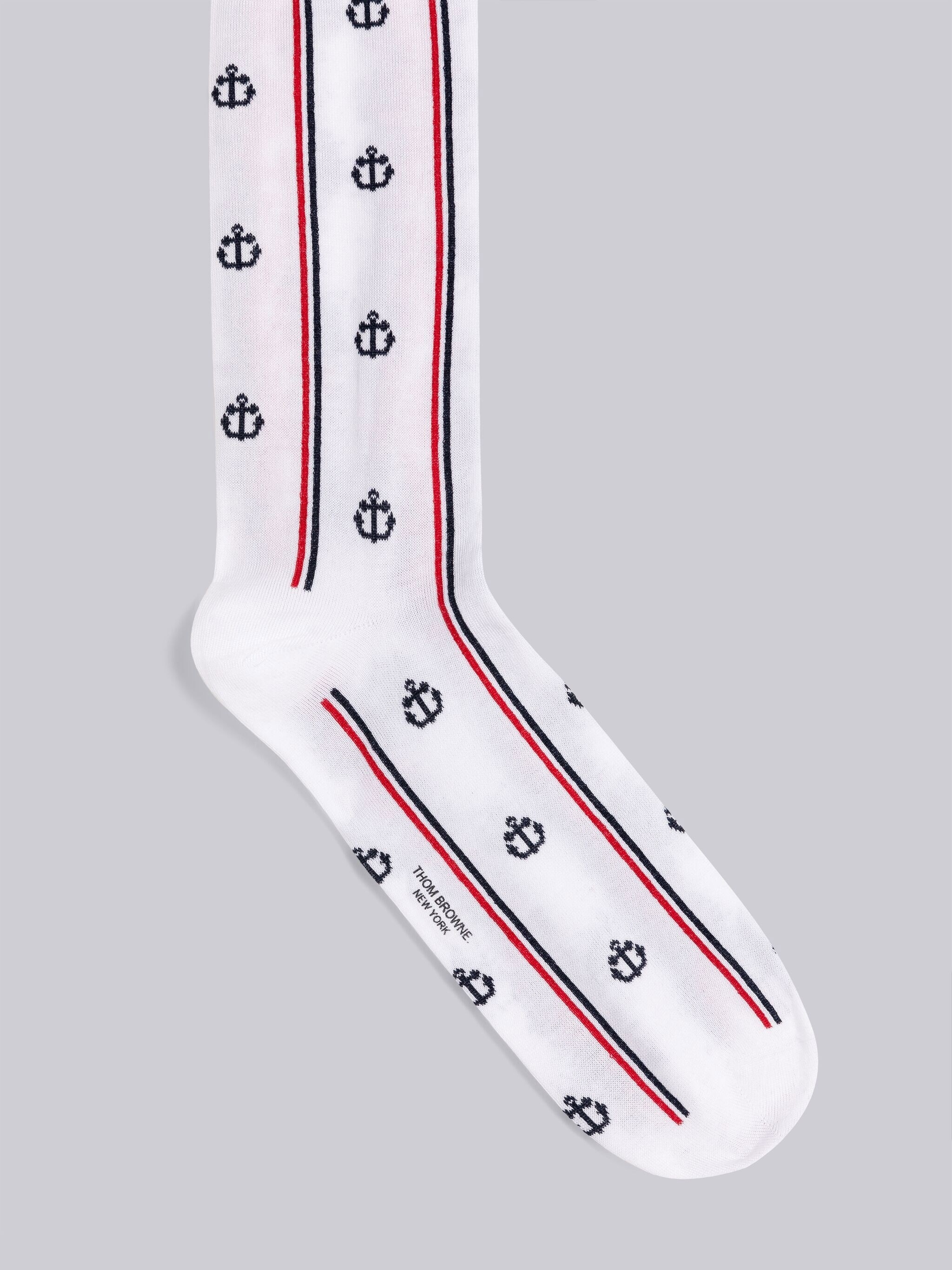 Anchor Half Drop Cotton Stripe Mid Calf Socks - 2