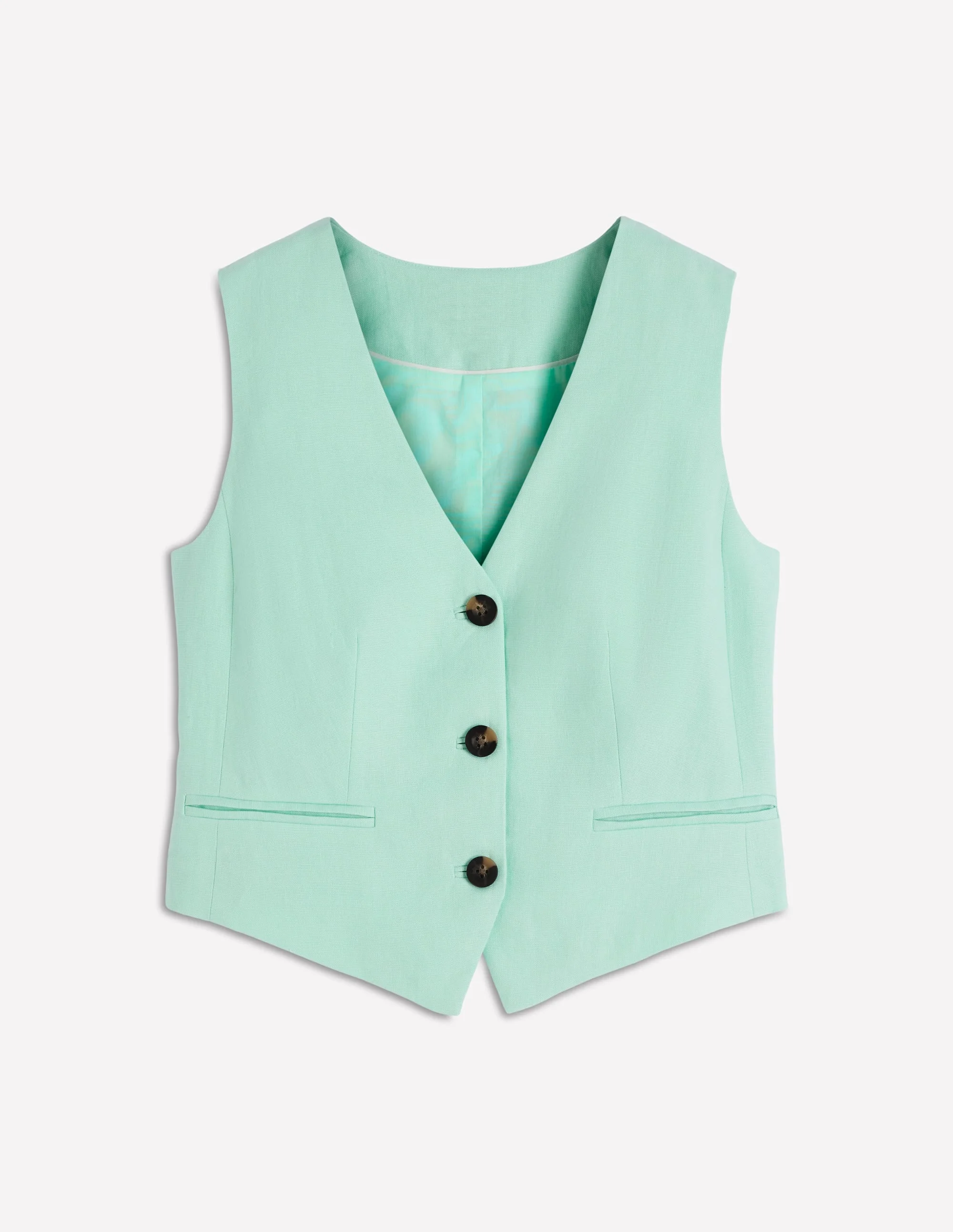 V-neck Linen Waistcoat-Spearmint - 1