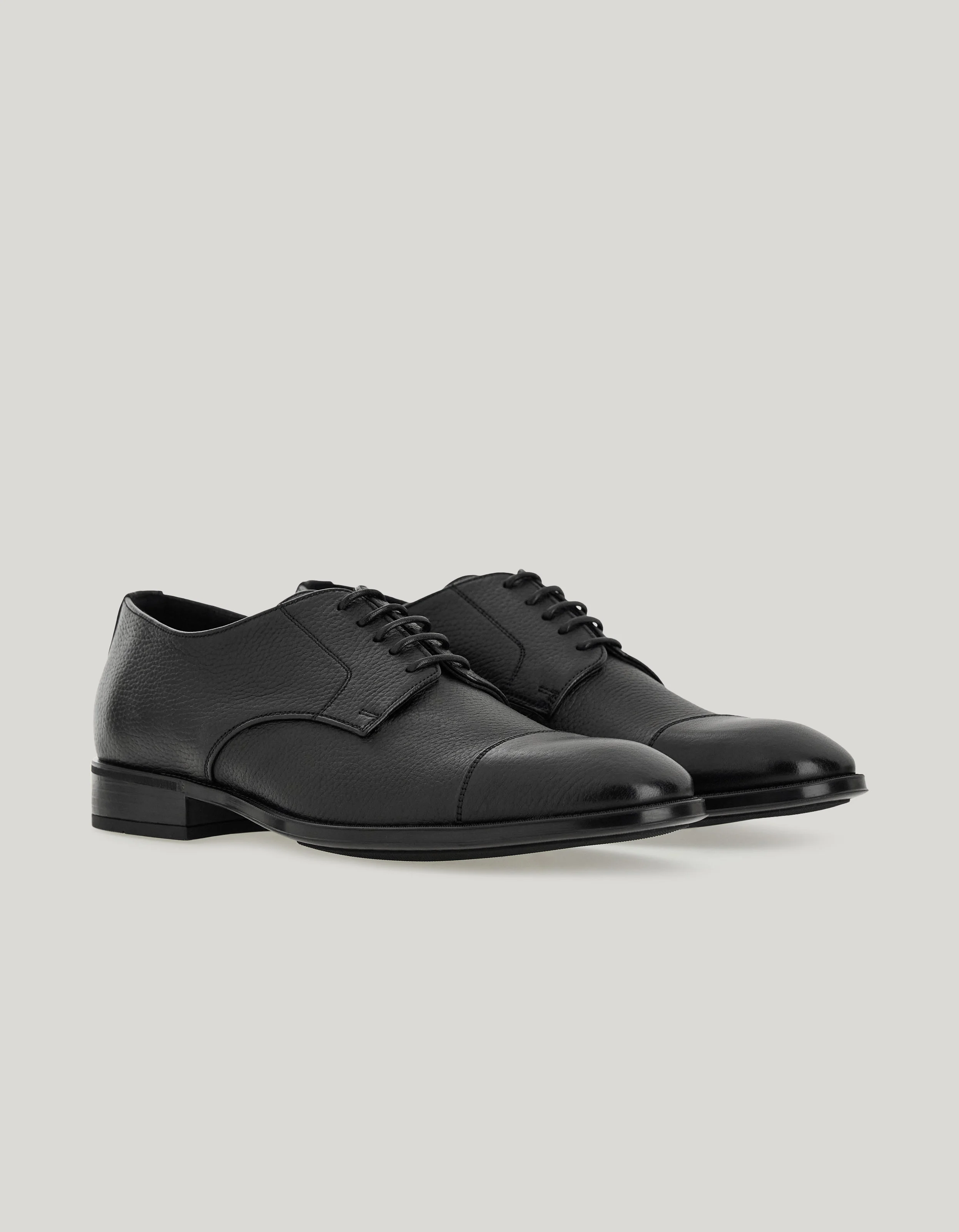 BLACK DEERSKIN CAP-TOE DERBY WITH RUBBER SOLE - 1