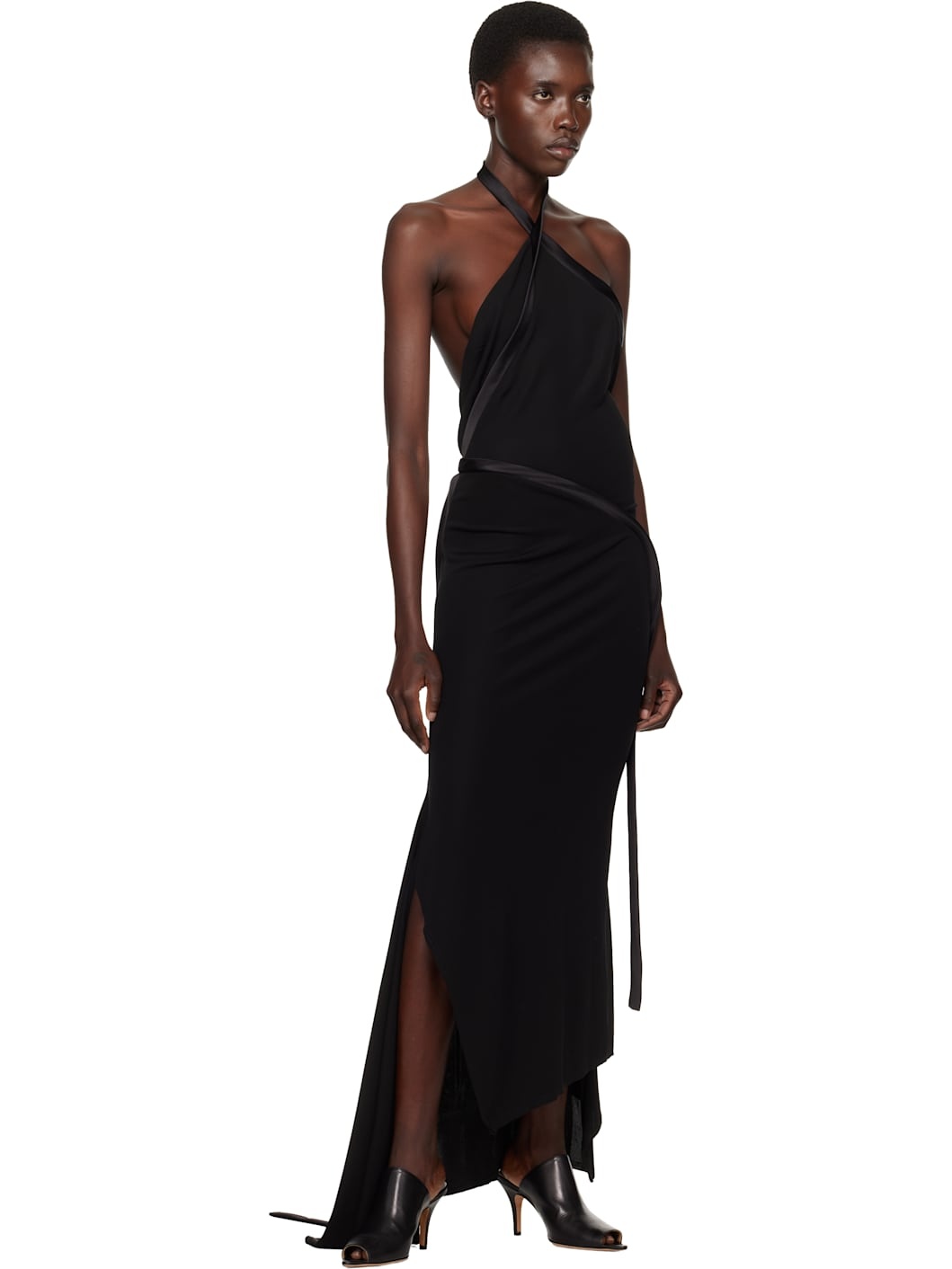 Black Asymmetric Halter Maxi Dress - 4