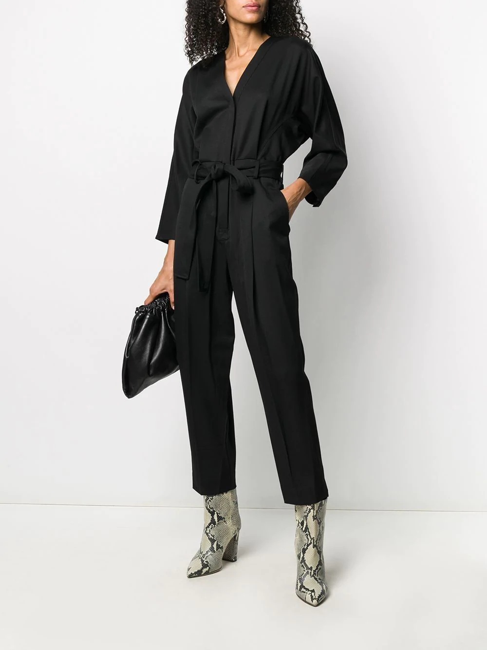 3/4 SLV WOOL MENSWEAR BELTED JUMPSUIT - 2