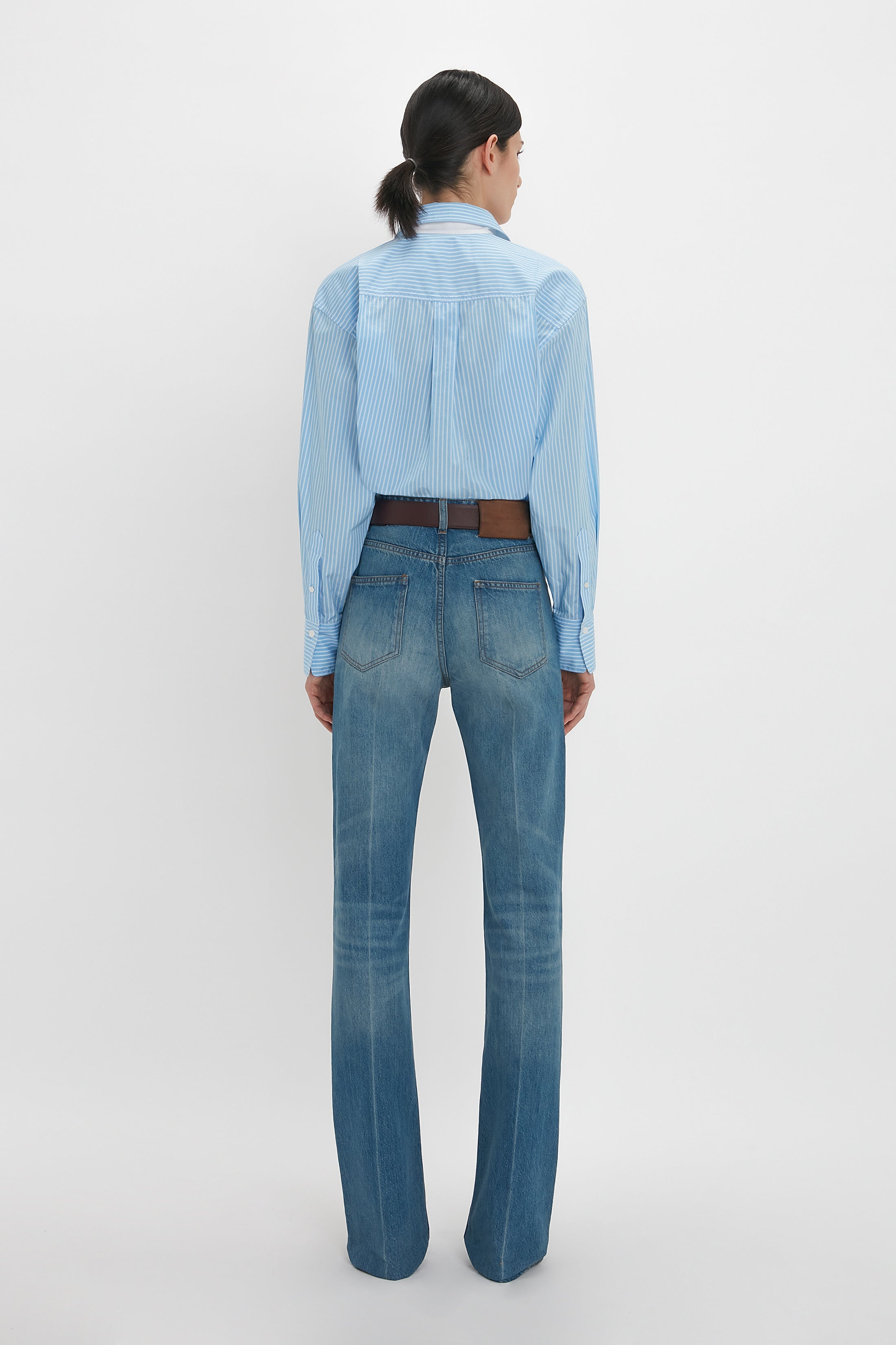 Cropped Long Sleeve Shirt In Marina-White - 5