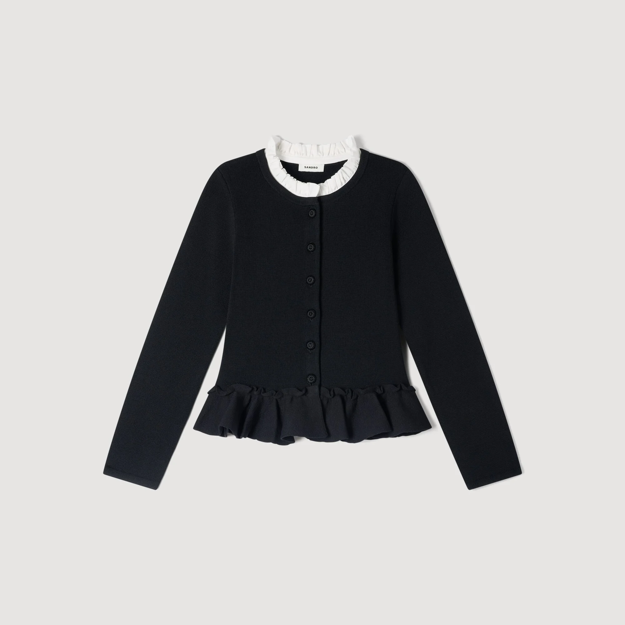 REMOVABLE COLLAR PEPLUM CARDIGAN - 1