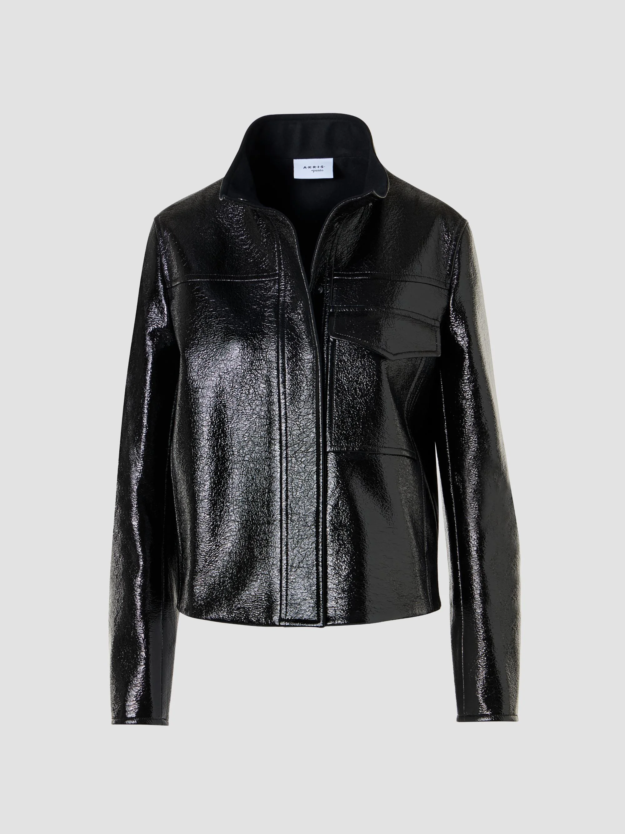 Women's Faux-Leather Lacquer Jacket - Black - 1