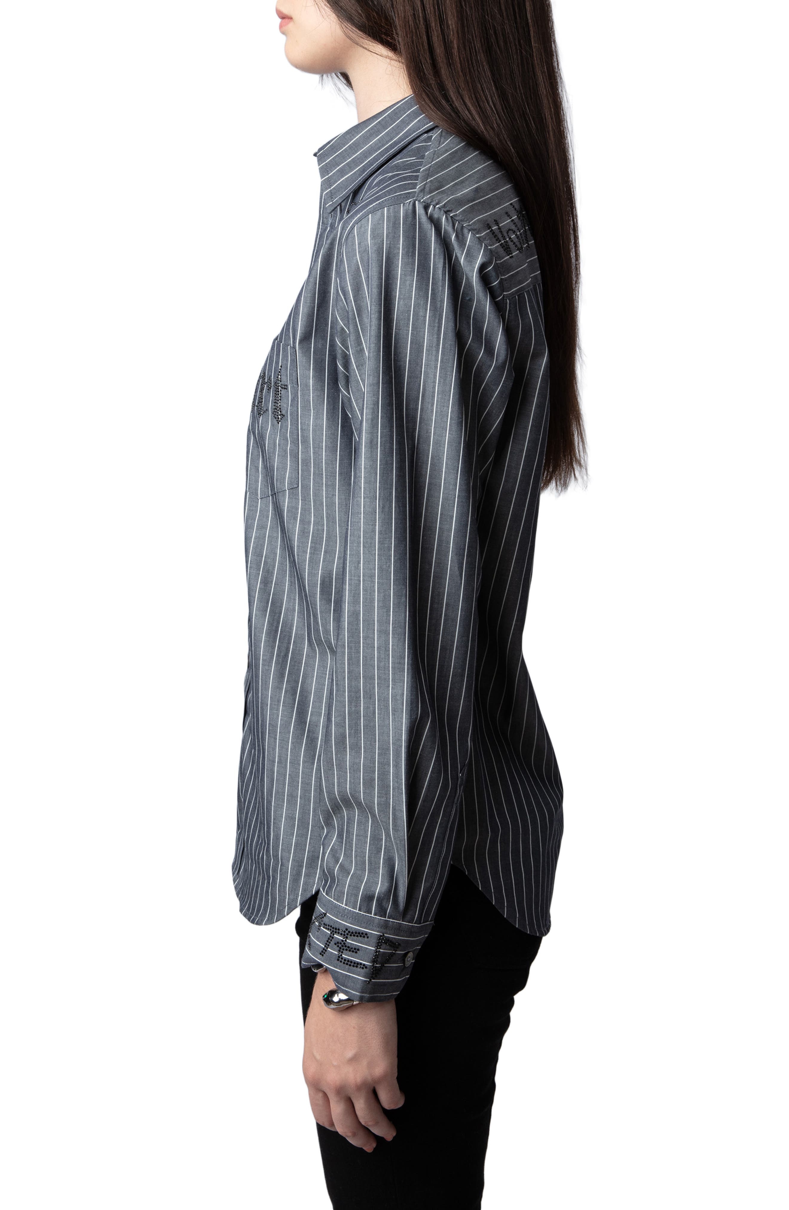Zadig & Voltaire Taskiz Manifesto Stripe Embellished Cotton Button-Up Shirt in Evening at Nordstrom - 3