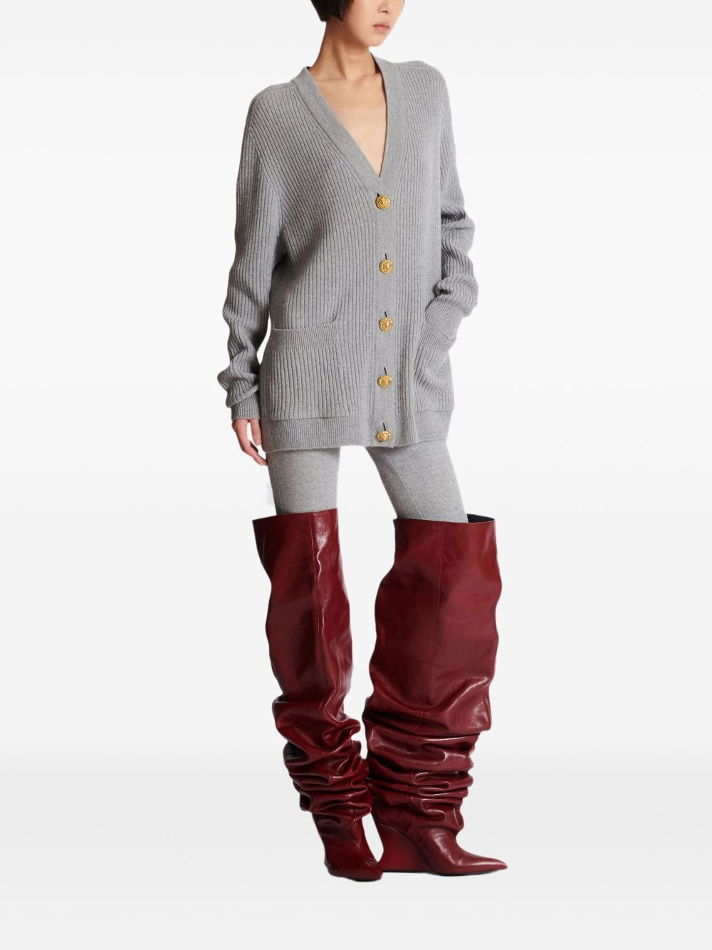 ribbed buttoned cardigan - 3