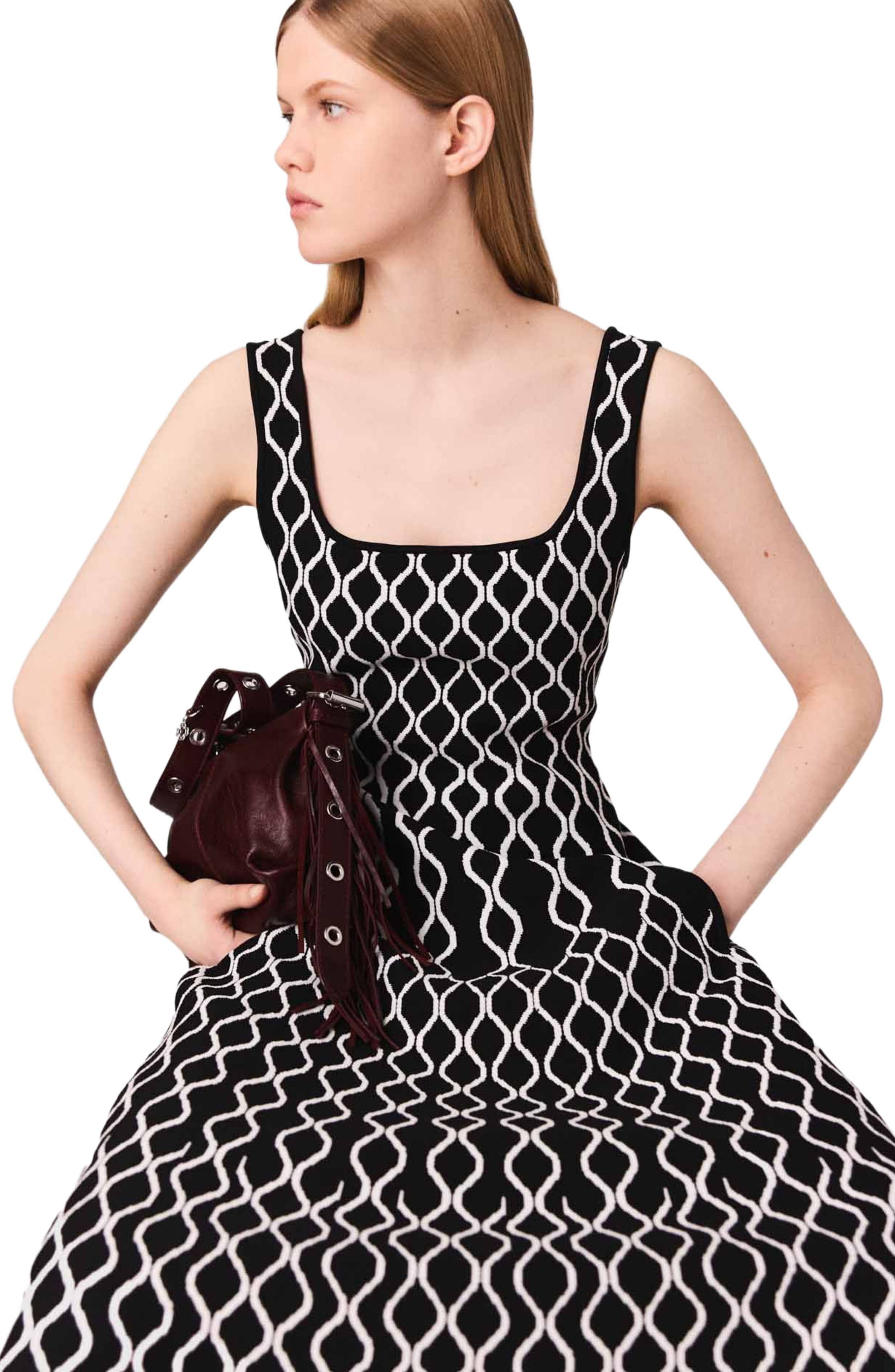maje Jacquard knit midi dress in Black /White at Nordstrom - 8
